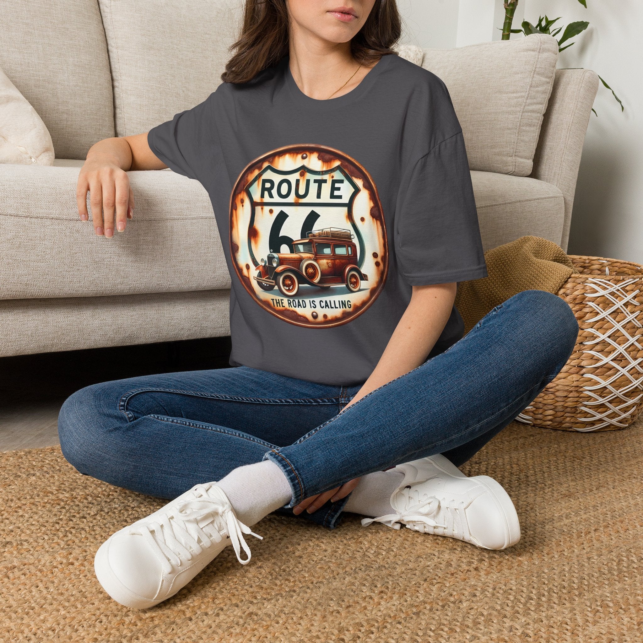Route 66 Vintage Woody Wagon T-Shirt | The Road Is Calling, Retro Roadtrip Tee