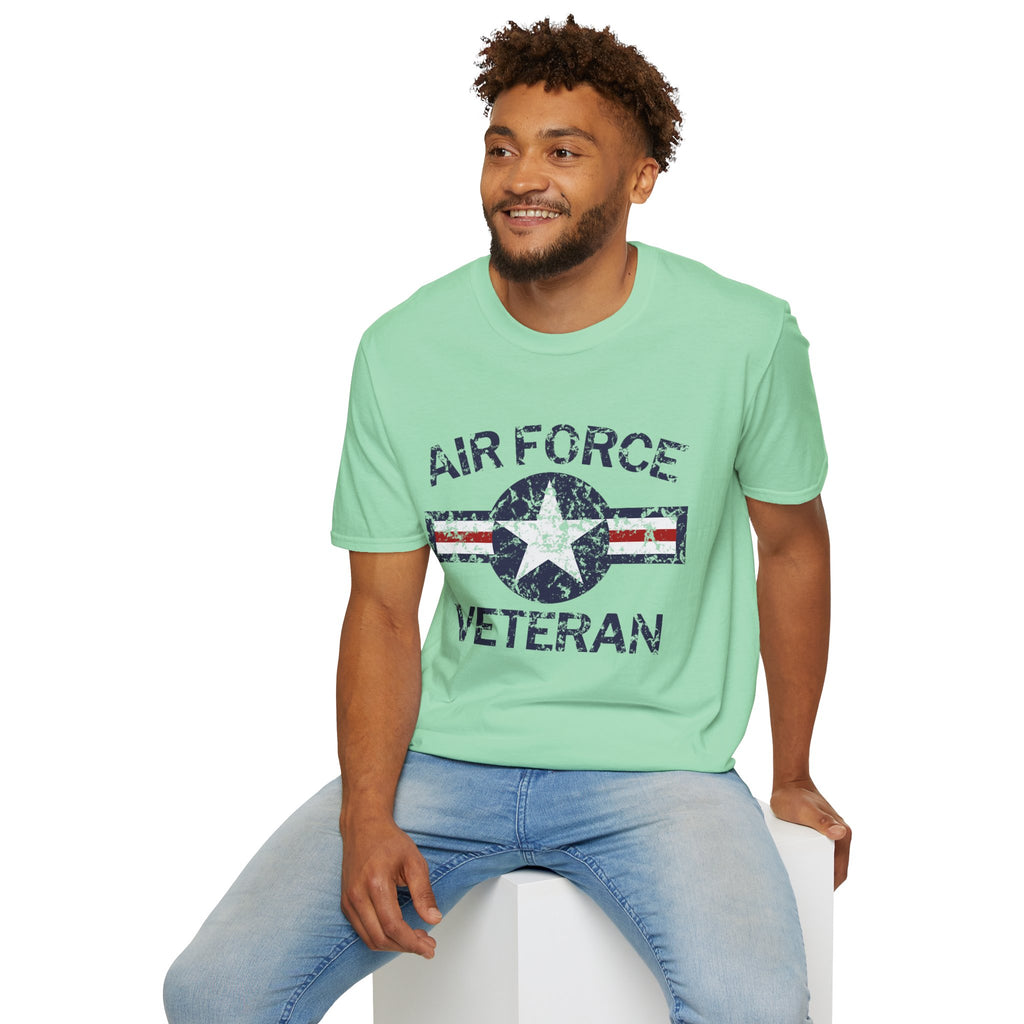 Air Force Veteran Distressed Logo T-Shirt | Military Star Stripe Tee