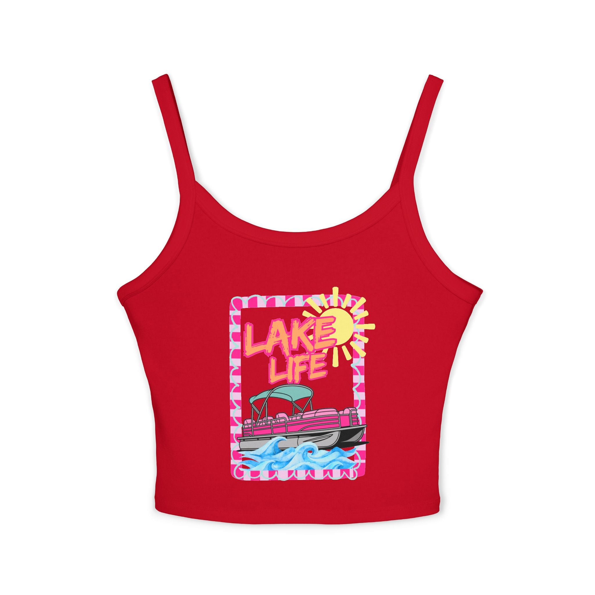 Lake Life Boat Graphic Tank Top | Retro Sunset Lakeside Design