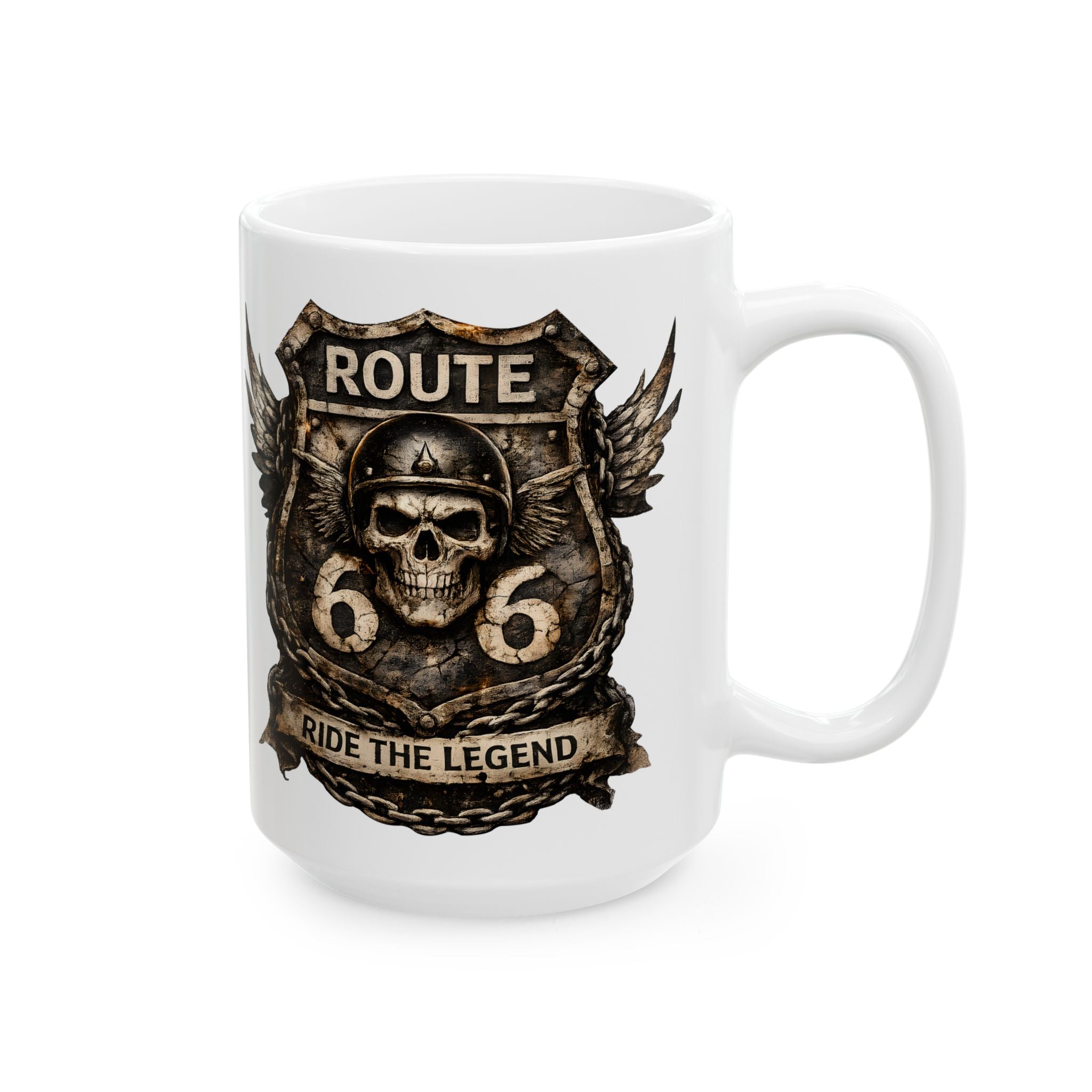 Route 66 Steampunk Owl Crest Mug | Ceramic Coffee Cup