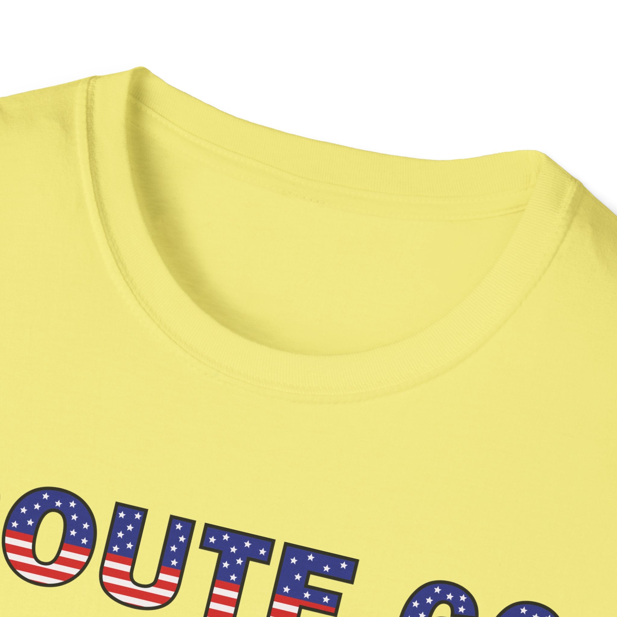 Route 66 Retro Text T-Shirt | American Flag Roadtrip Graphic