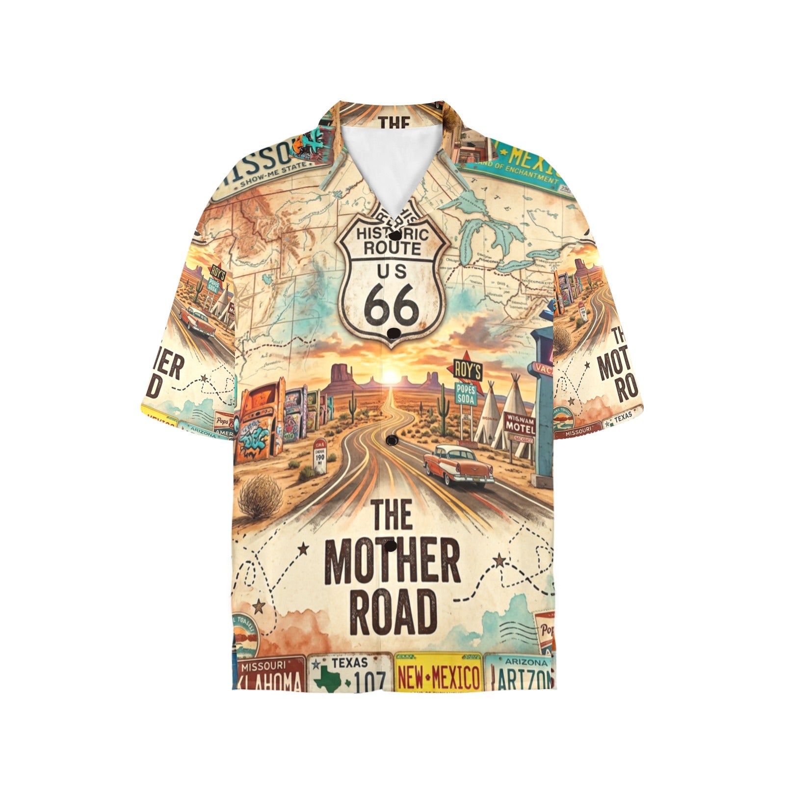 Route 66 All States Women's All Over Print Hawaiian Shirt Made in USA