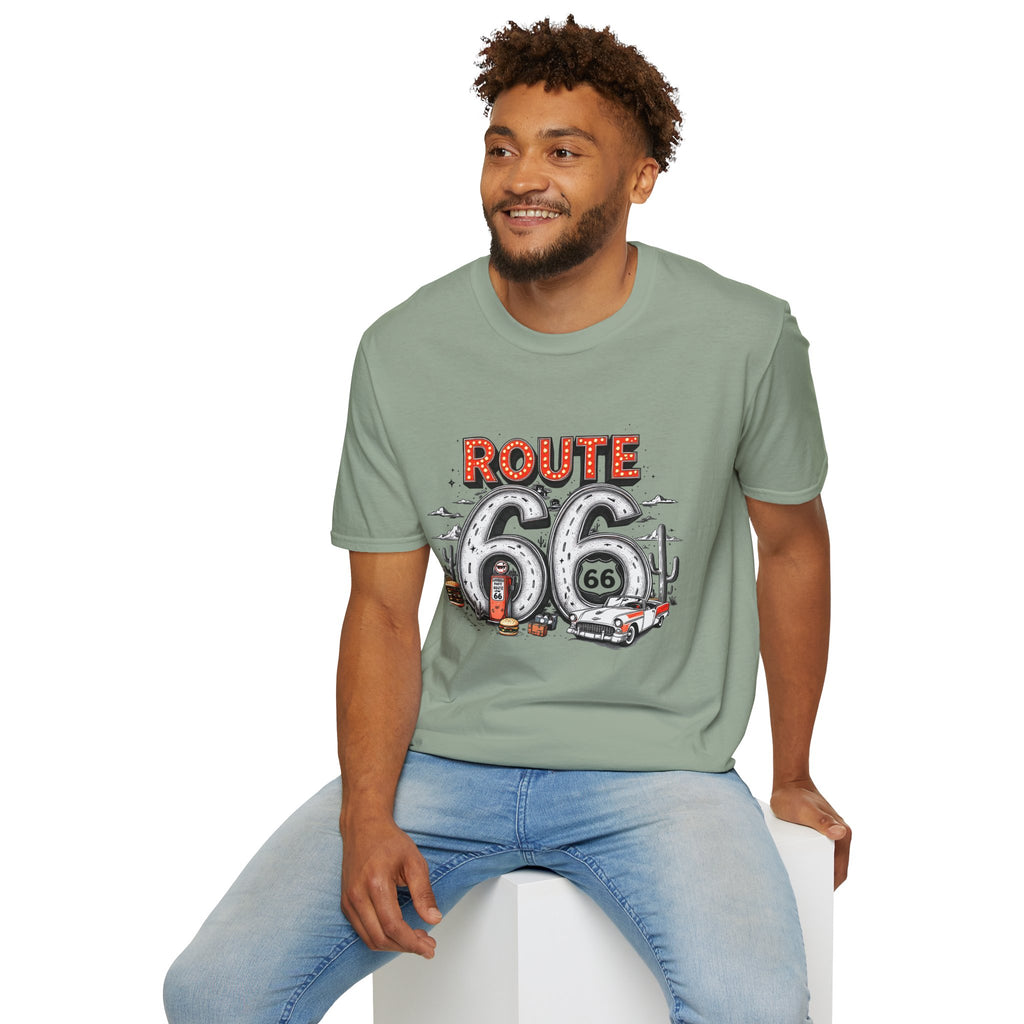 Route 66 Vintage Roadtrip T-Shirt | Classic Highway Car Signage