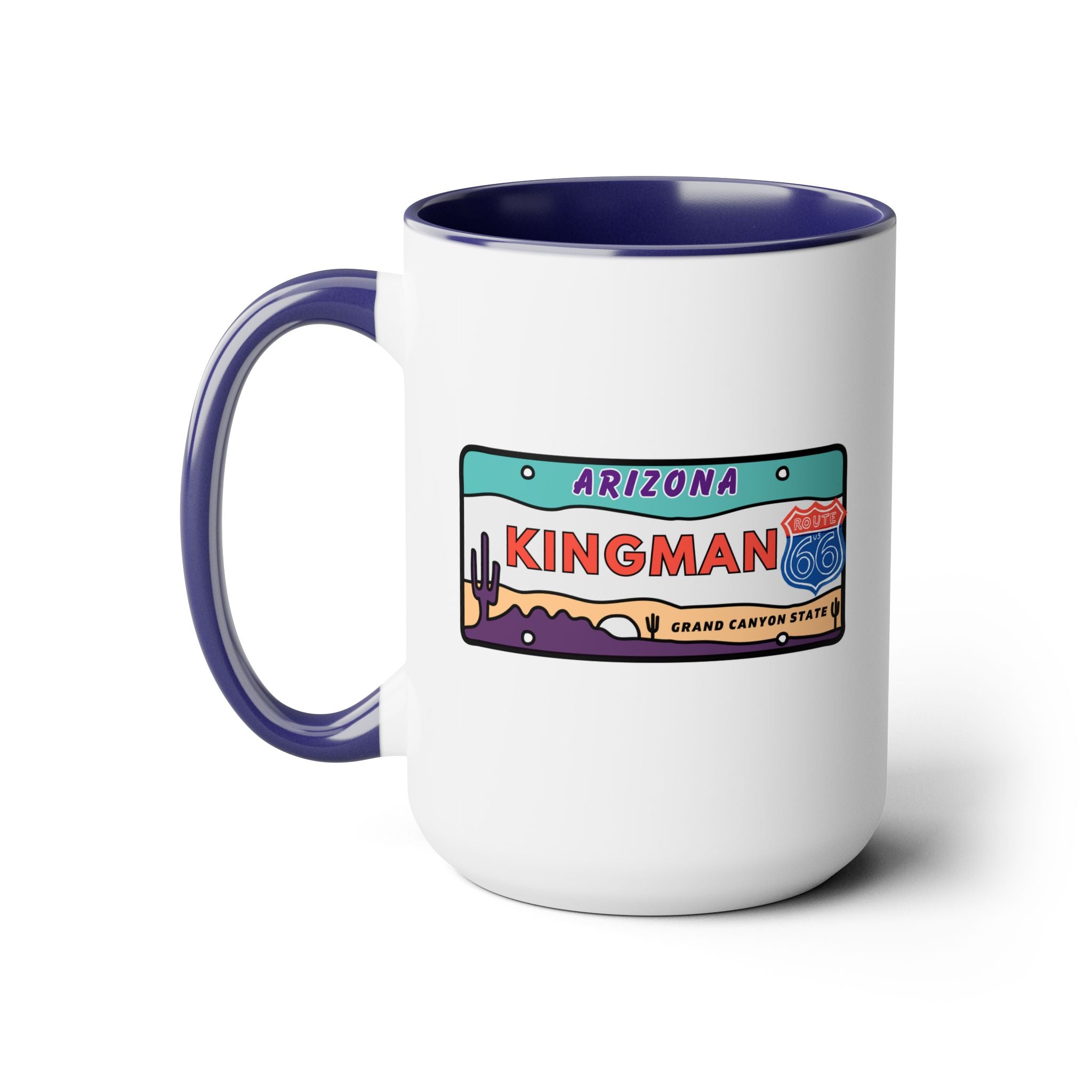 Kingman Arizona Route 66 Two-Tone Coffee Mugs, 15oz