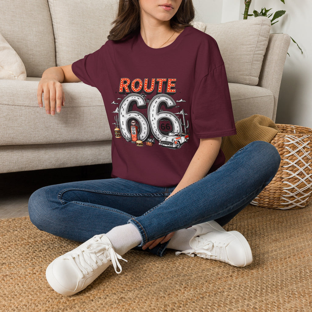 Route 66 Vintage Roadtrip T-Shirt | Classic Highway Car Signage