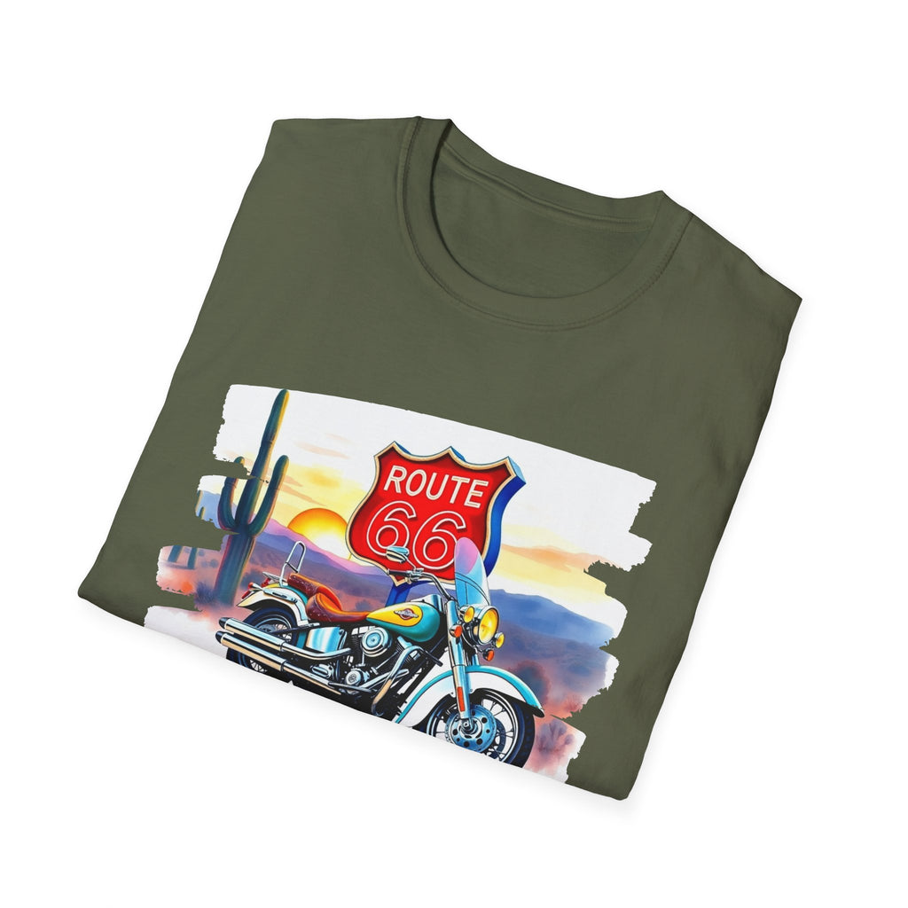 Route 66 Motorcycle T-Shirt | Desert Sunset Biker Graphic