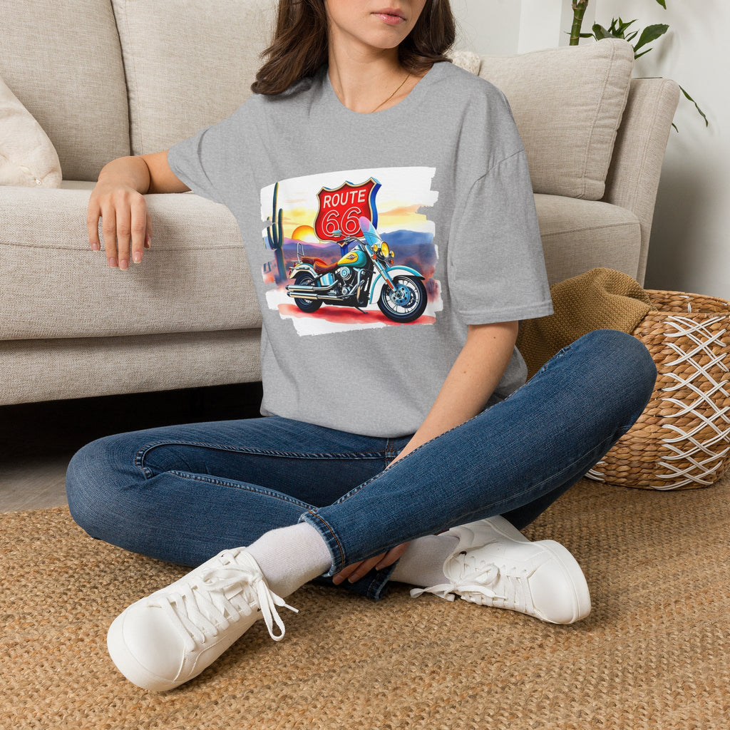 Route 66 Motorcycle T-Shirt | Desert Sunset Biker Graphic
