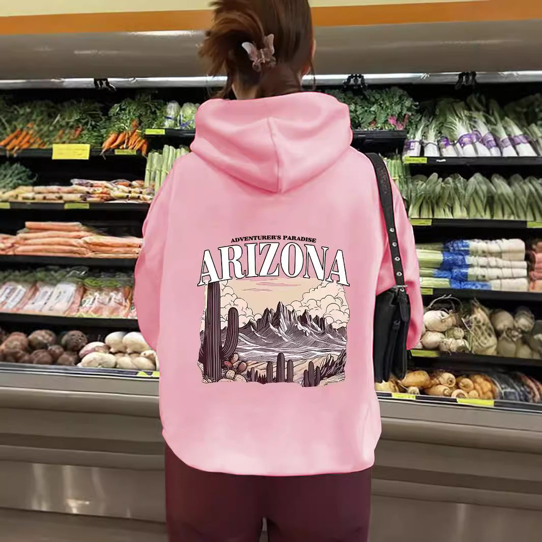 Hooded long sleeved sweatshirt with fleece top for women ARIZONA print