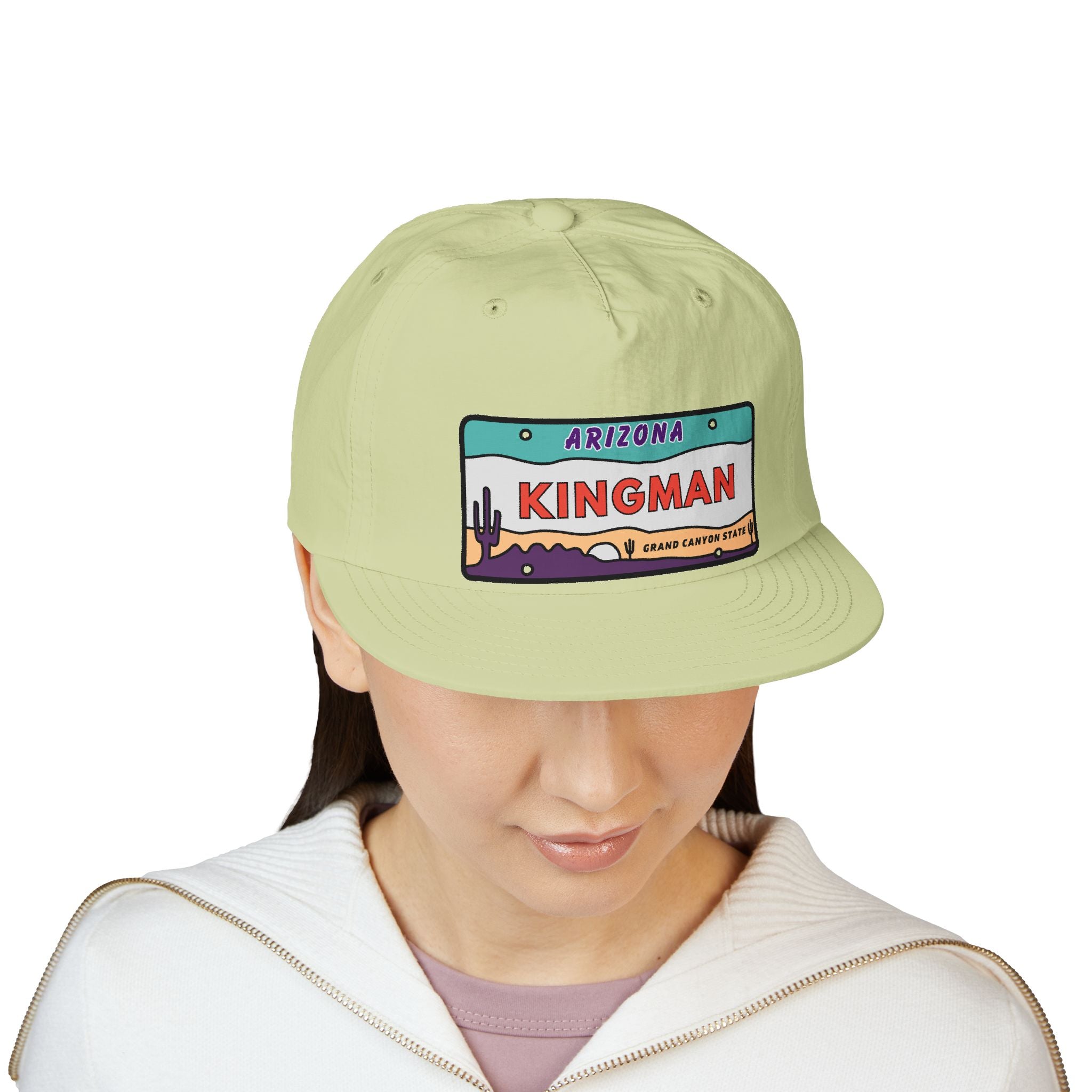 Surf Cap, Beach Hat, Summer Headwear, Kingman Arizona License Plate Dessert Cap for Water Sports