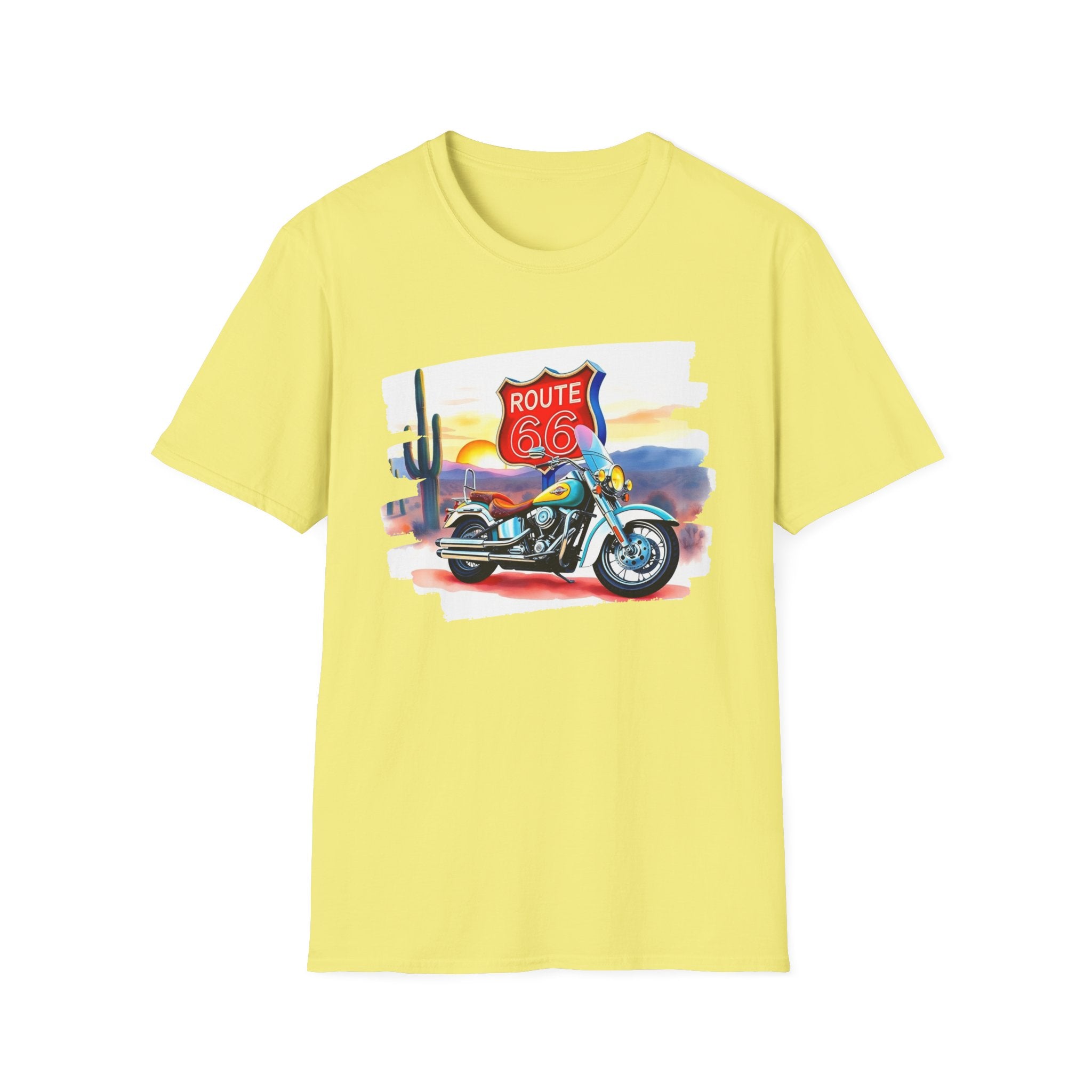 Route 66 Motorcycle T-Shirt | Desert Sunset Biker Graphic