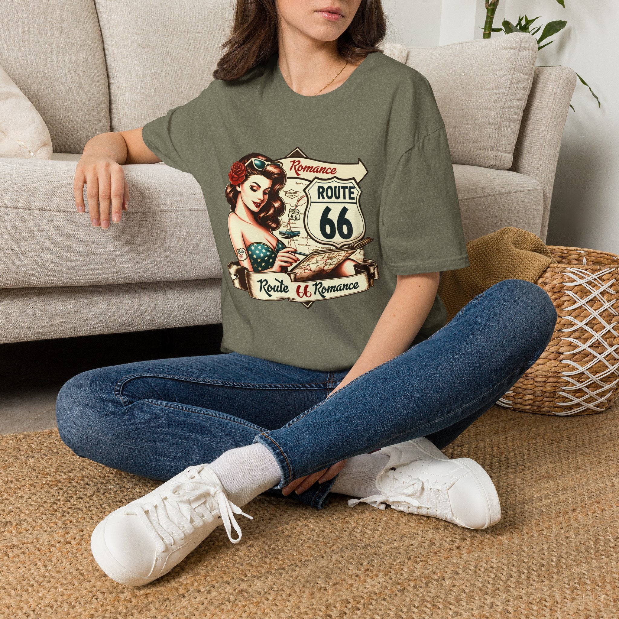 Pinup Girl Route 66 T-Shirt | Vintage Roadtrip Retro Sign