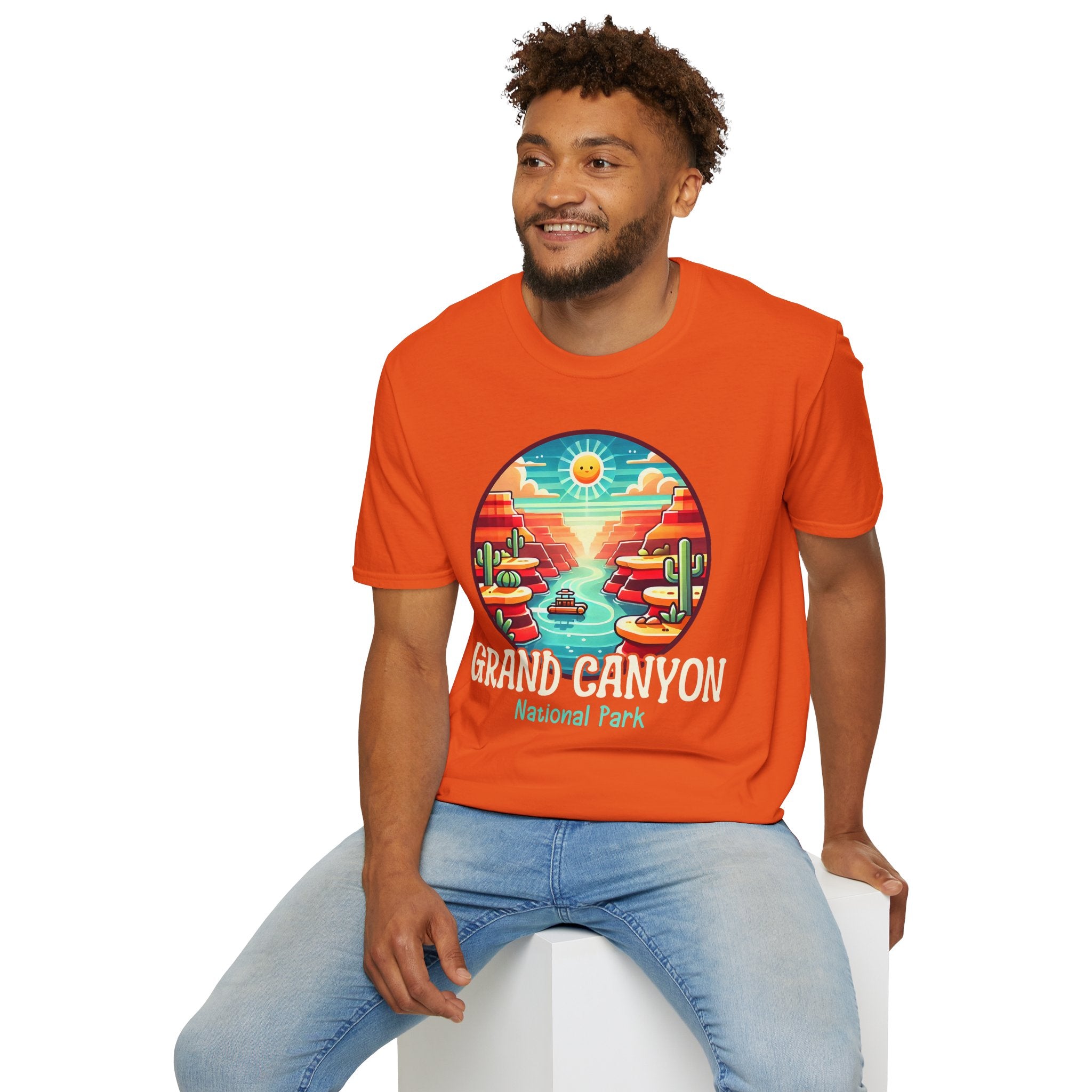 Grand Canyon National Park Retro Sunset T-Shirt | Canyon River Illustration