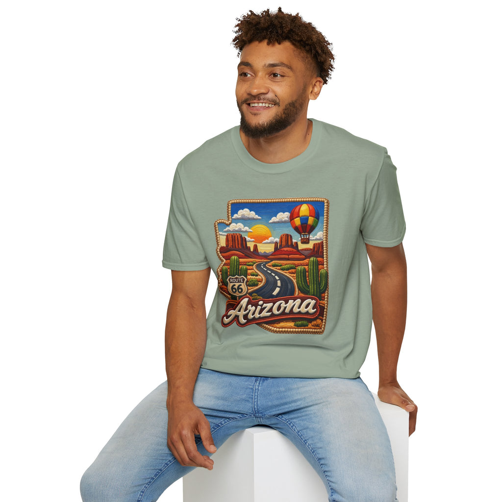 Arizona Route 66 Desert Road T-Shirt | Hot Air Balloon Southwestern Scene