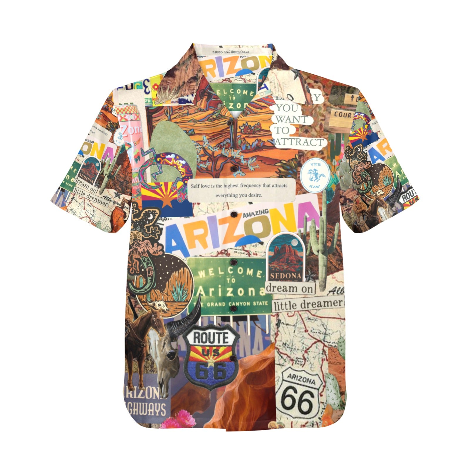 Arizona Route 66 Men's All Over Print Hawaiian Shirt Made In USA Ships to USA Only