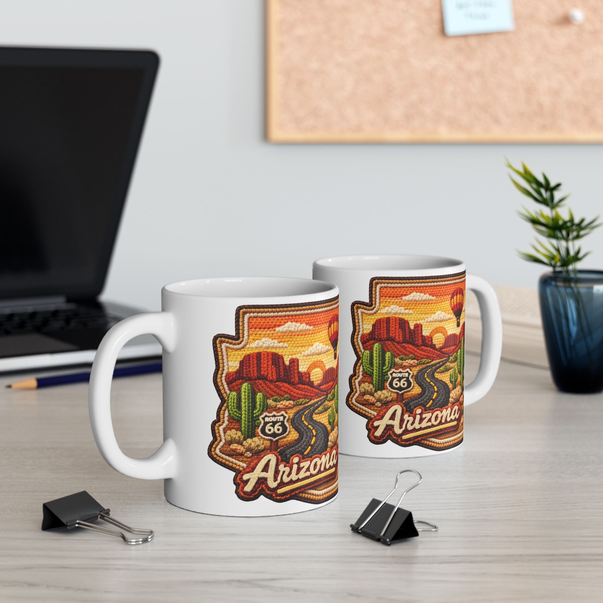 Arizona Desert Patch Mug | Hot Air Balloon, Cactus, Sunset Scene