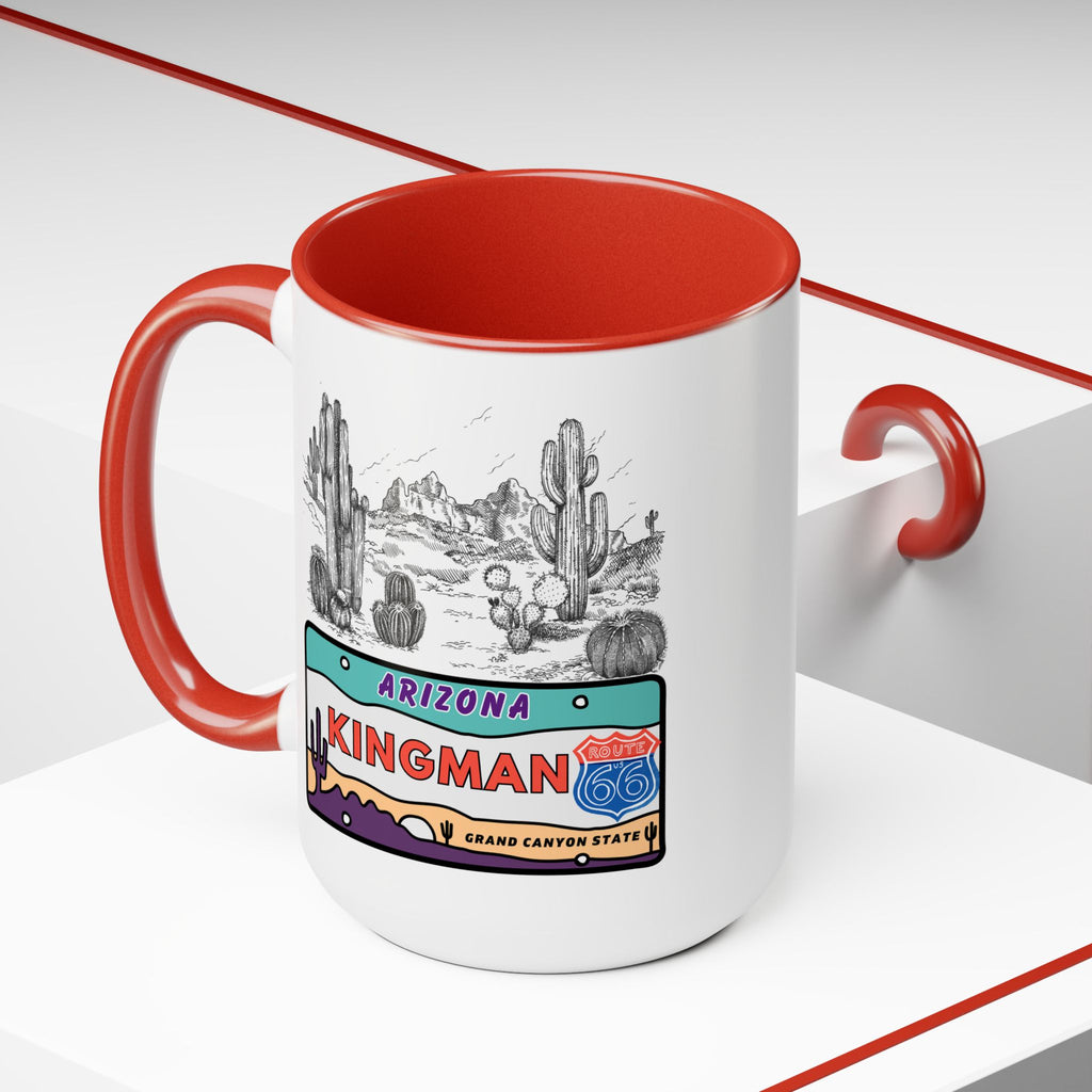 Kingman Arizona Route 66 Two-Tone Coffee Mugs, 15oz