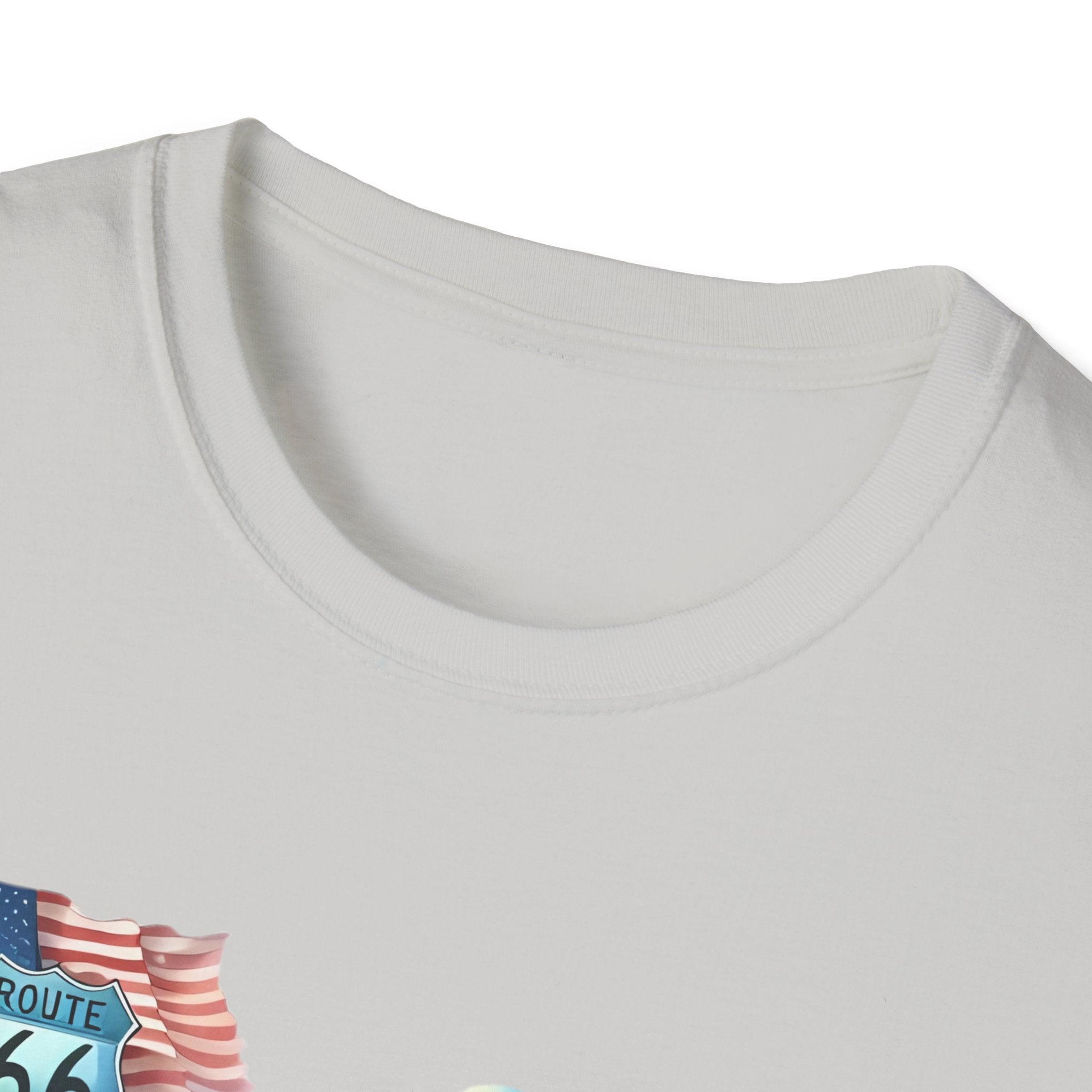 Route 66 Motorcycle Illustration T-Shirt | American Flag, Sunflowers