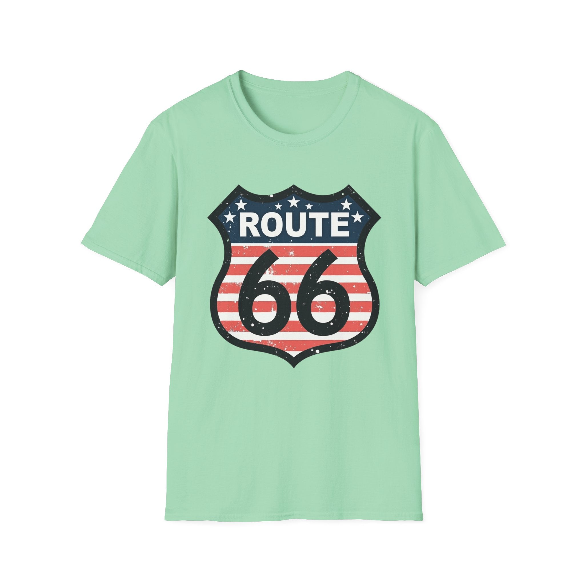 Route 66 Shield T-Shirt | American Flag Vintage Road Sign