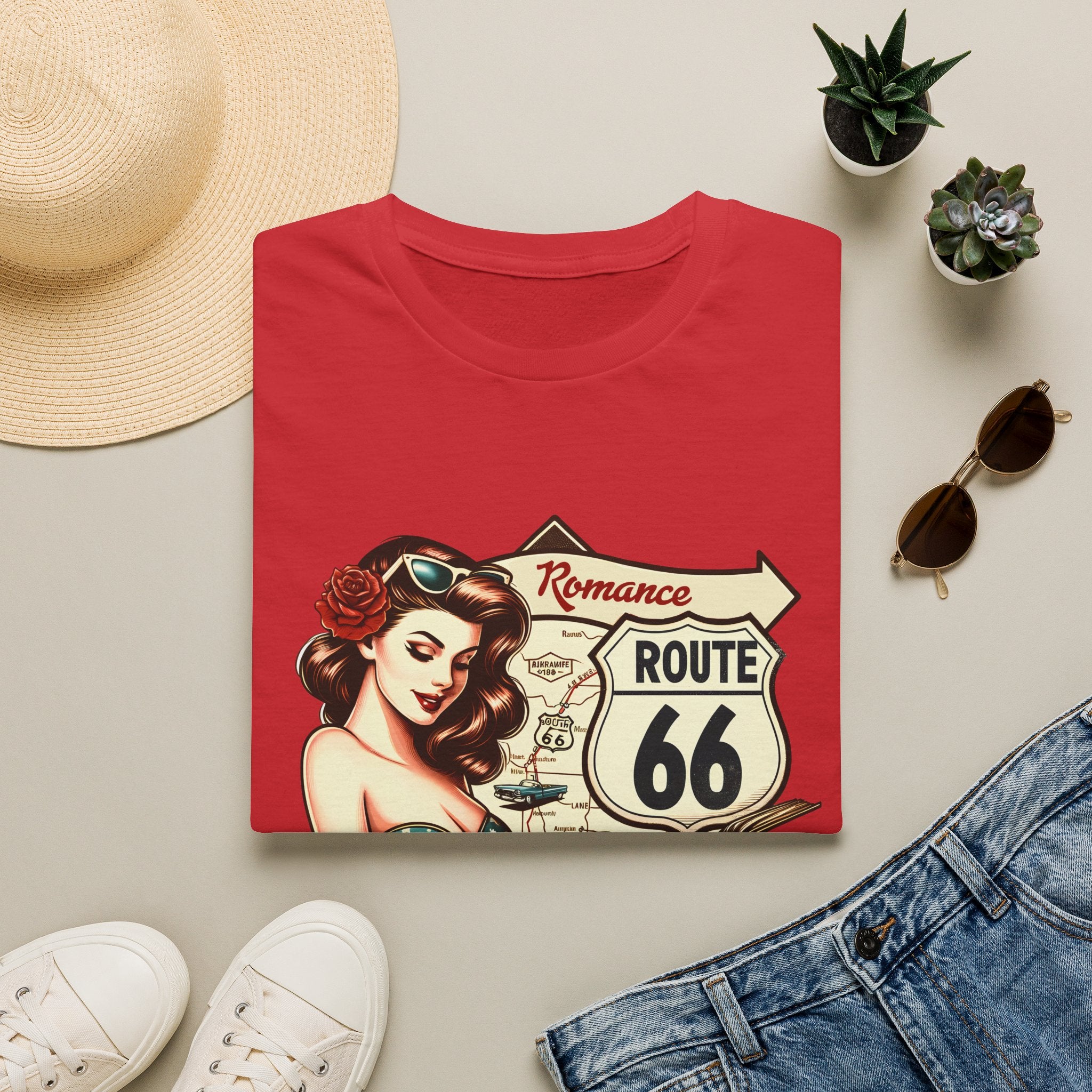 Pinup Girl Route 66 T-Shirt | Vintage Roadtrip Retro Sign