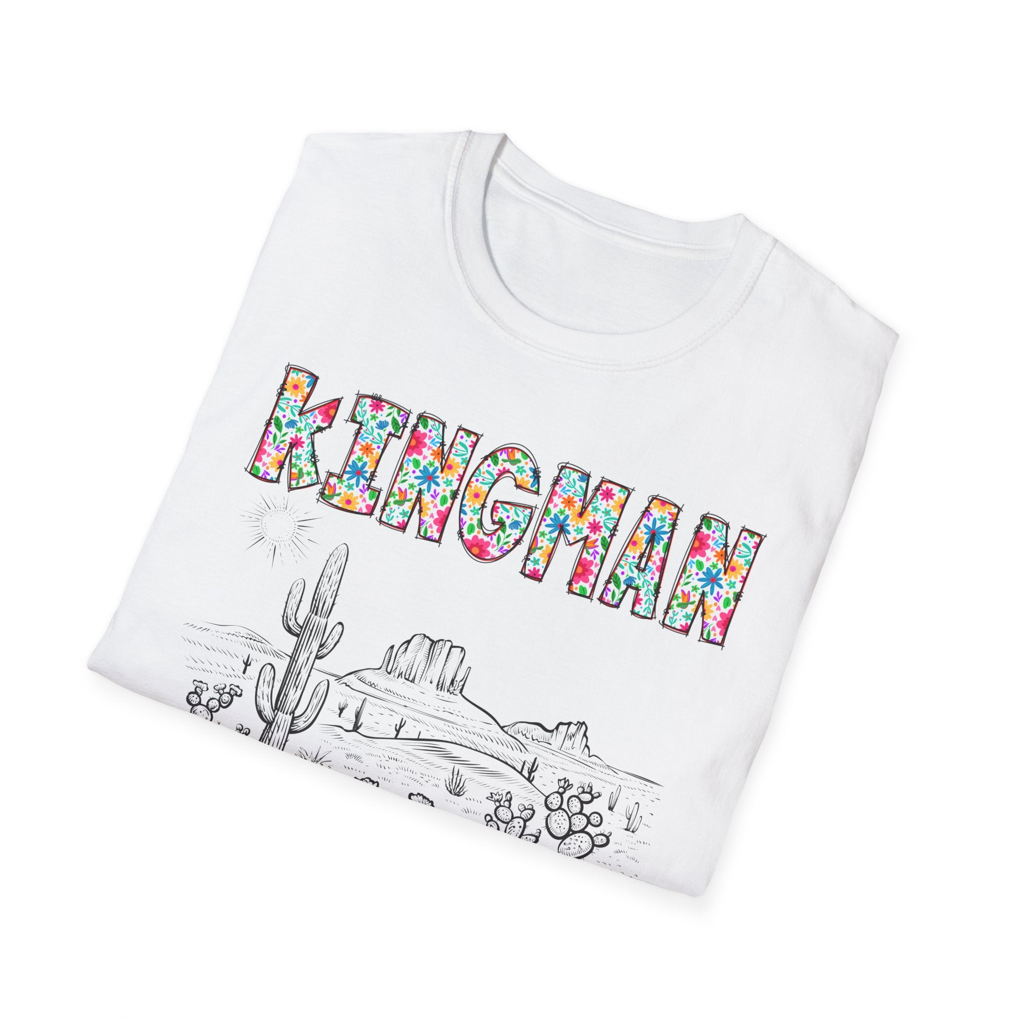 Kingman Arizona Colorful Mens Womans Unisex T-Shirt, Casual Wear, Travel Souvenir, Gift for Nature Lovers, Vacation Tee