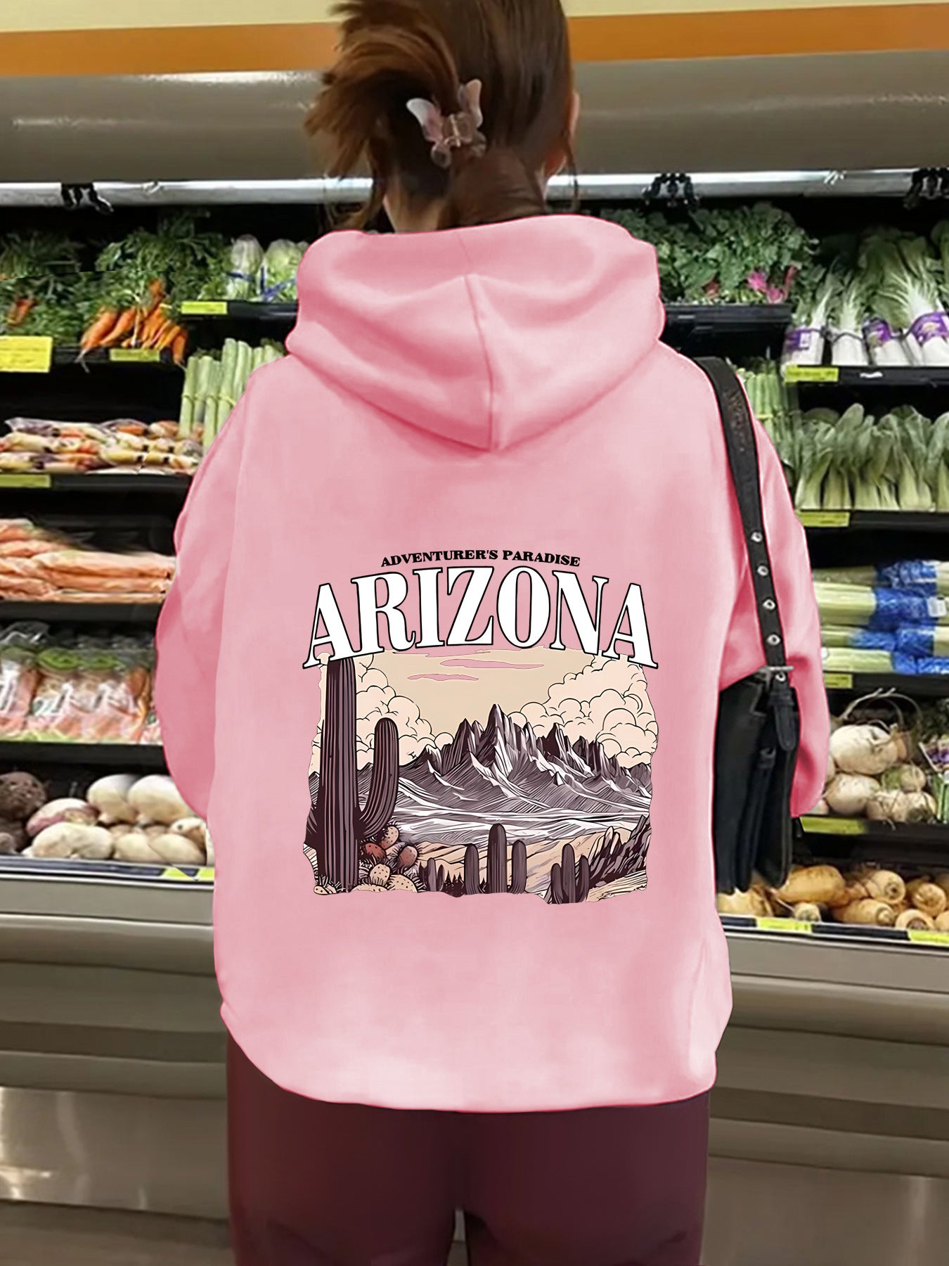 Hooded long sleeved sweatshirt with fleece top for women ARIZONA print