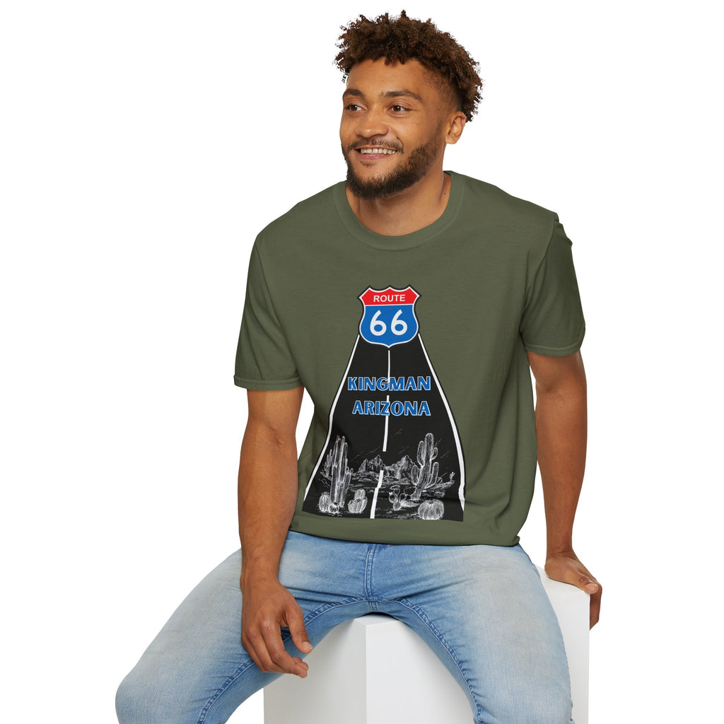 Route 66 Kingman Arizona Mens Womans Softstyle T-Shirt, Vintage Road Trip Shirt, Retro Travel Tee, Men's Women's Graphic Top, Gift for Travelers