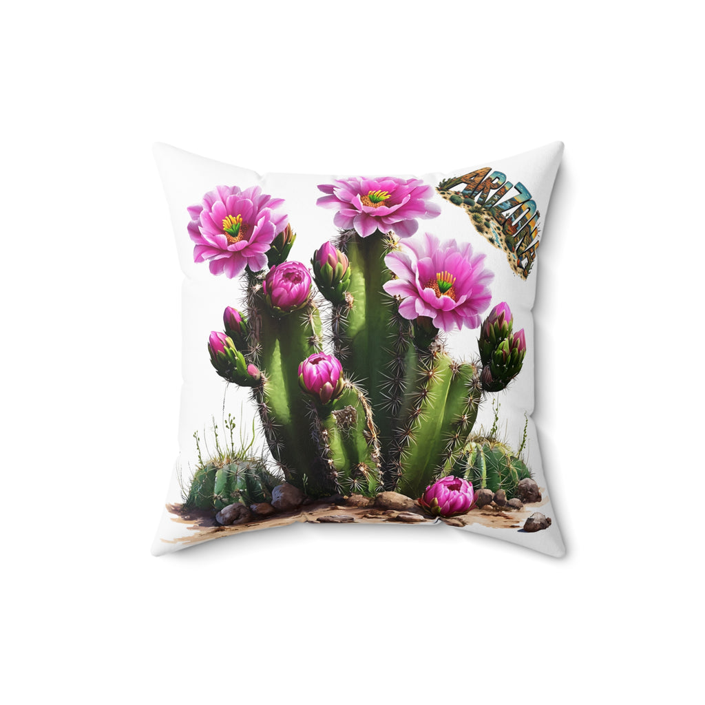 Arizona AZ - Cactus Blossom Decorative Pillow, Boho Chic Cushion, Nature Inspired Throw Pillow, Flower Home Decor, Gift for Plant Lovers