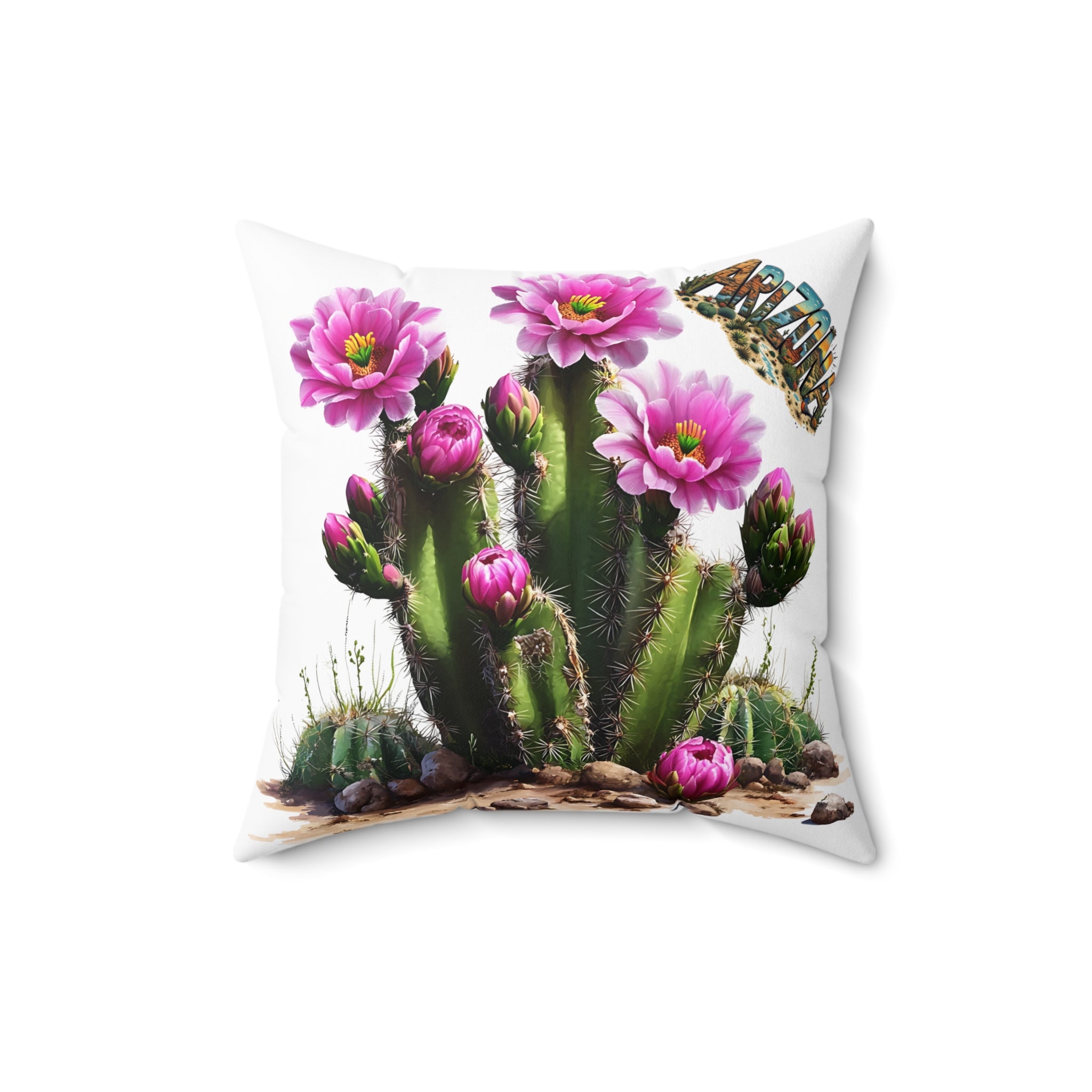 Arizona AZ - Cactus Blossom Decorative Pillow, Boho Chic Cushion, Nature Inspired Throw Pillow, Flower Home Decor, Gift for Plant Lovers