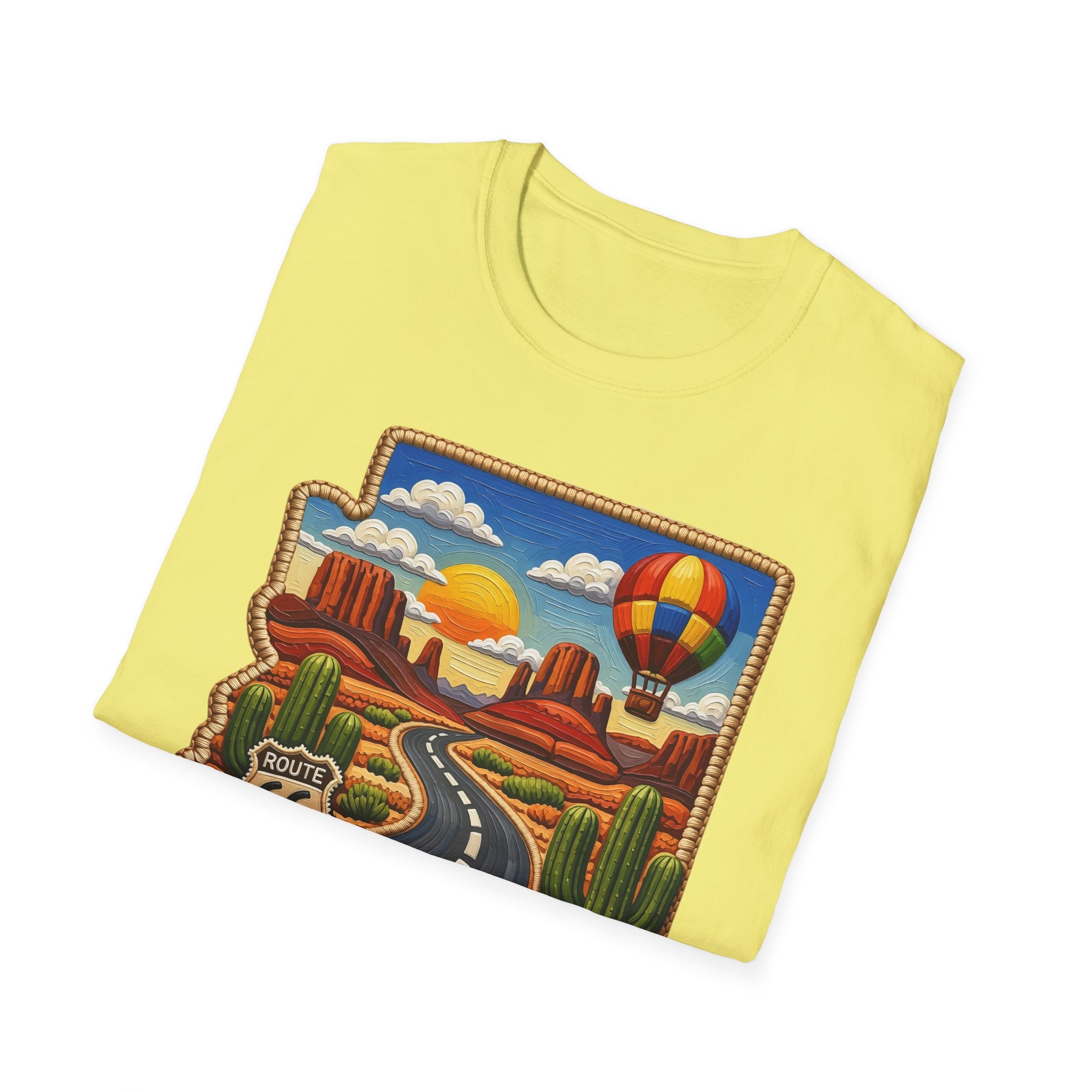 Arizona Route 66 Desert Road T-Shirt | Hot Air Balloon Southwestern Scene