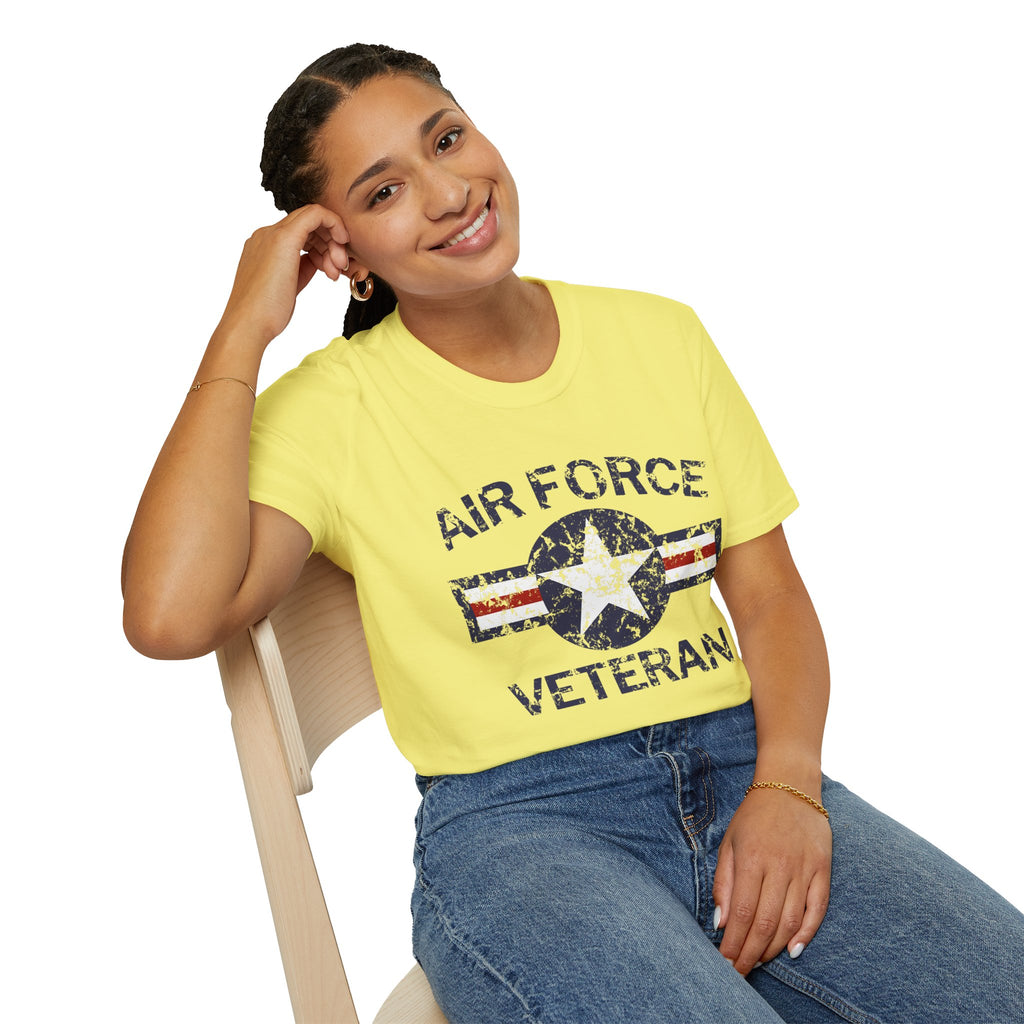 Air Force Veteran Distressed Logo T-Shirt | Military Star Stripe Tee