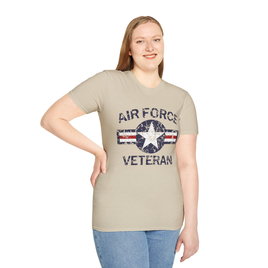 Air Force Veteran Distressed Logo T-Shirt | Military Star Stripe Tee