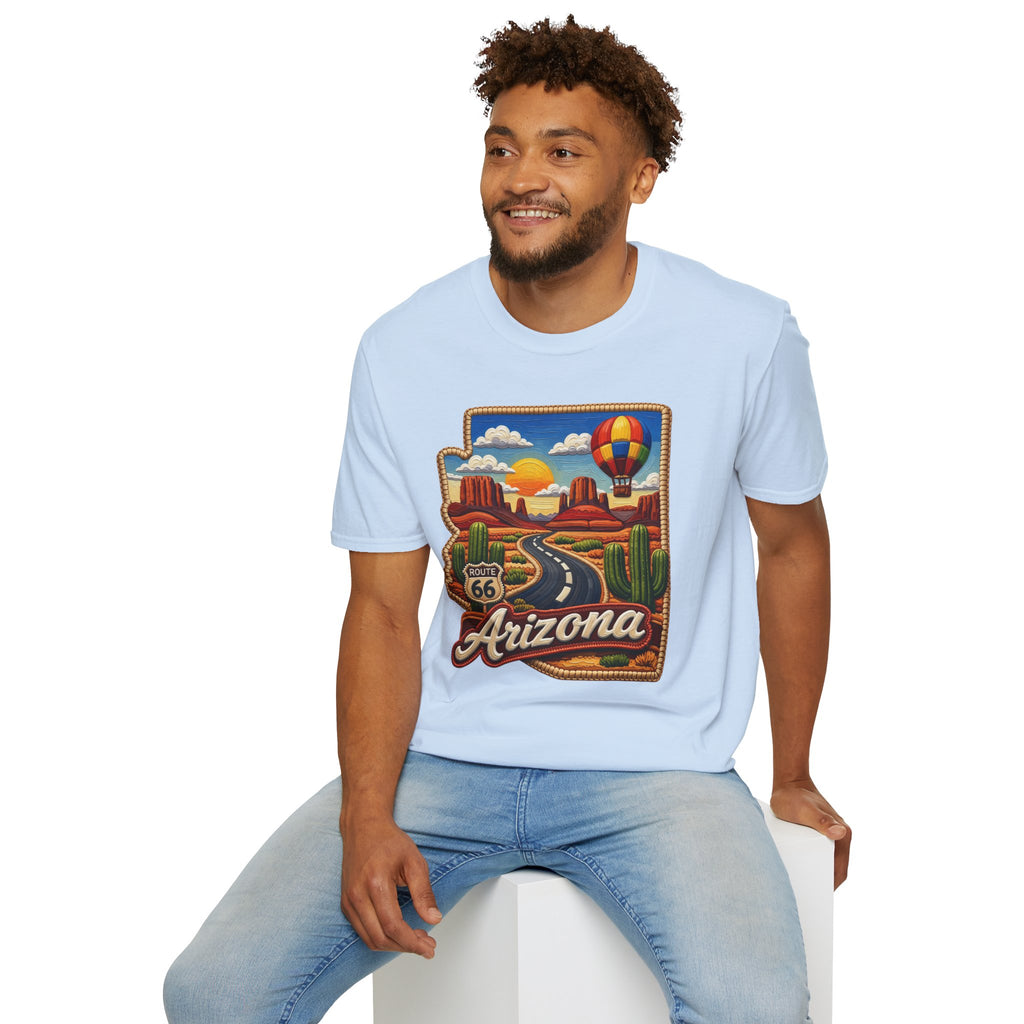 Arizona Route 66 Desert Road T-Shirt | Hot Air Balloon Southwestern Scene