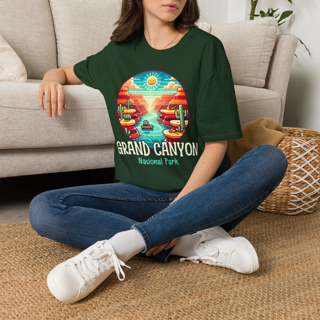 Grand Canyon National Park Retro Sunset T-Shirt | Canyon River Illustration