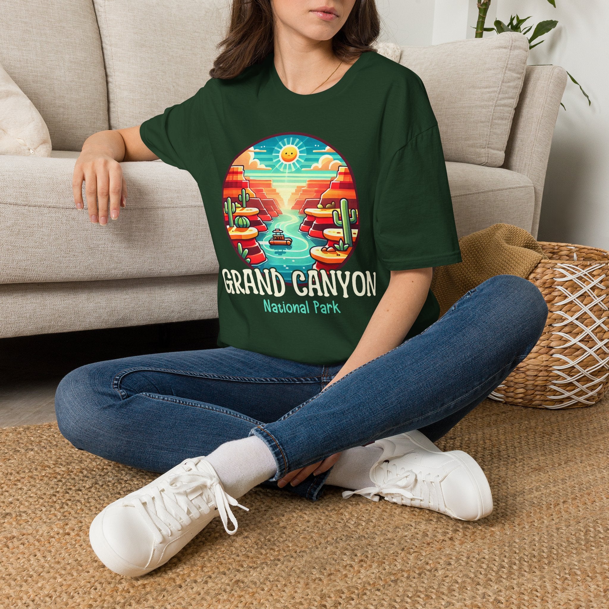 Grand Canyon National Park Retro Sunset T-Shirt | Canyon River Illustration