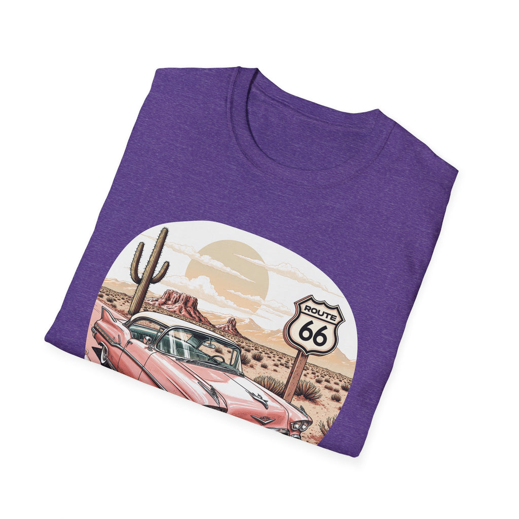 Retro Pink Classic Car Route 66 T-Shirt | Desert Cactus Vintage Roadtrip
