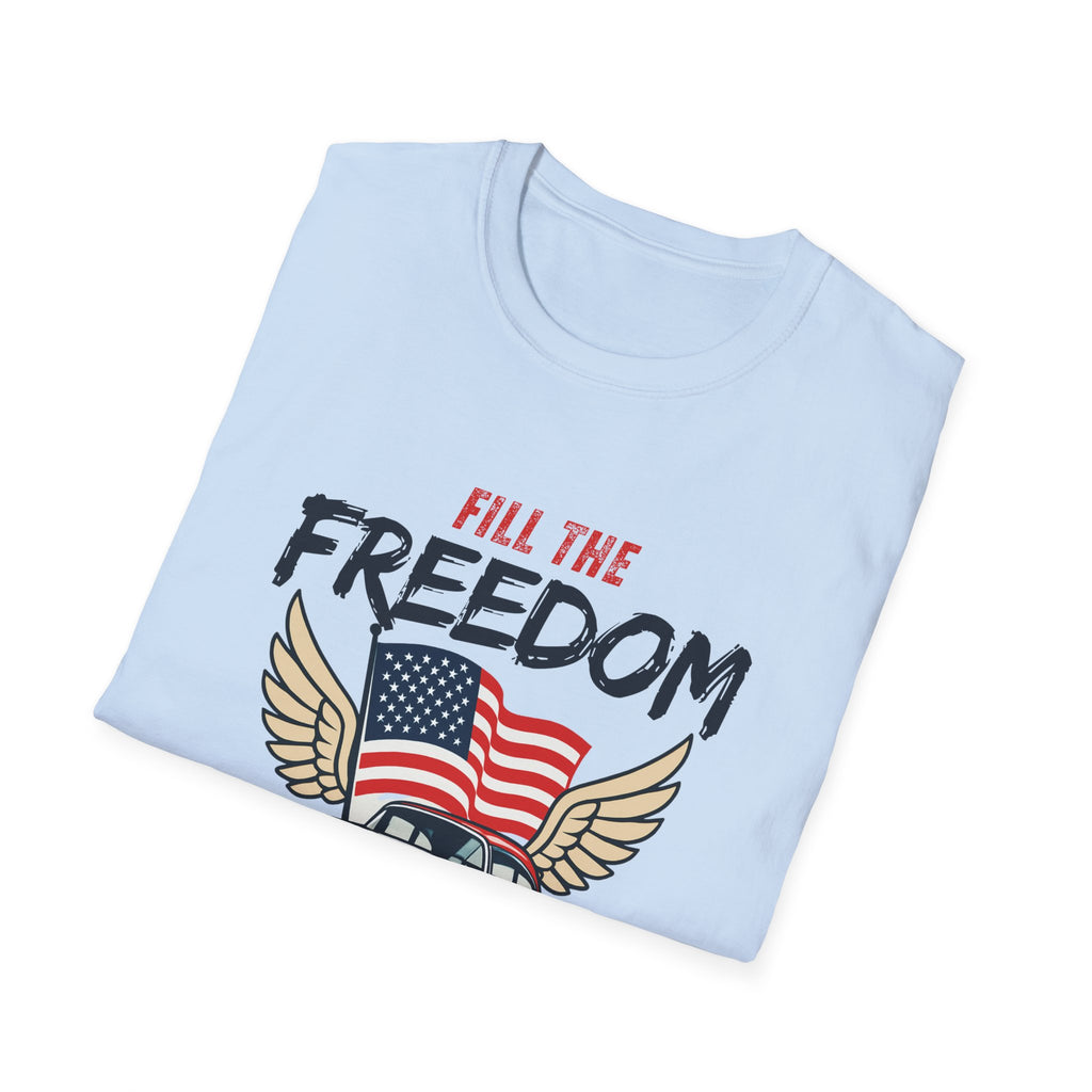Fill the Freedom Vintage Car T-Shirt | American Flag Wings Chicago to Santa Monica