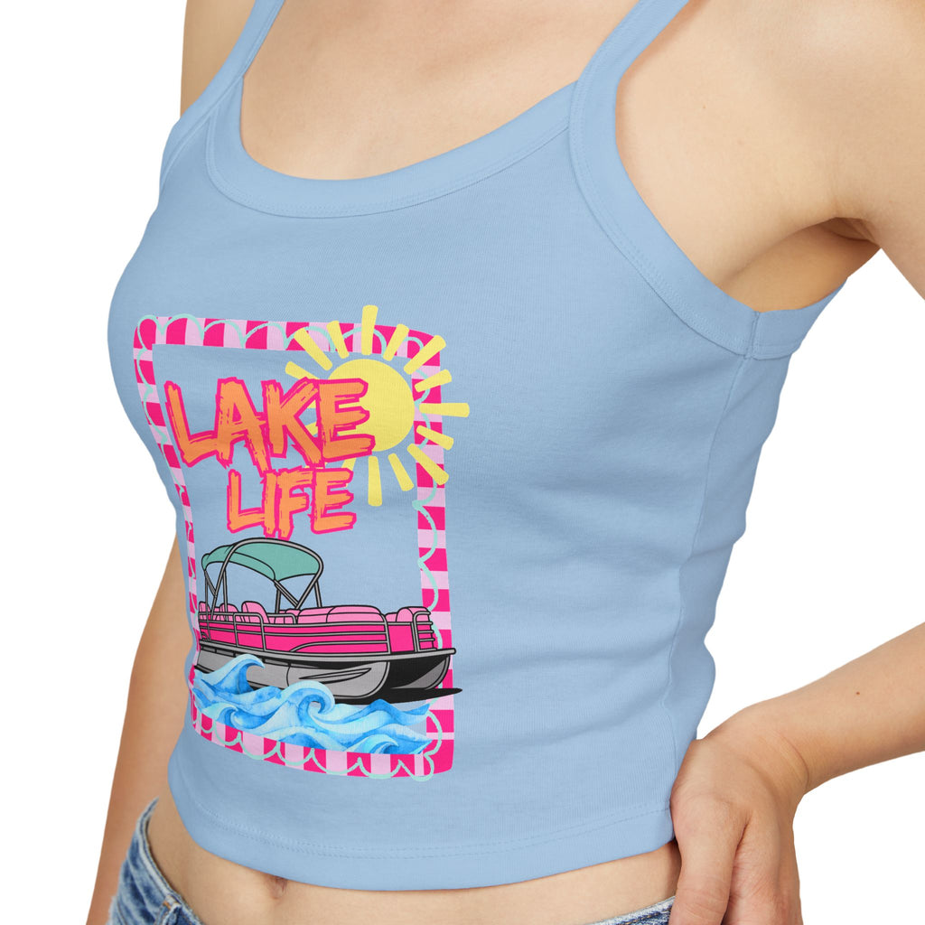 Lake Life Boat Graphic Tank Top | Retro Sunset Lakeside Design