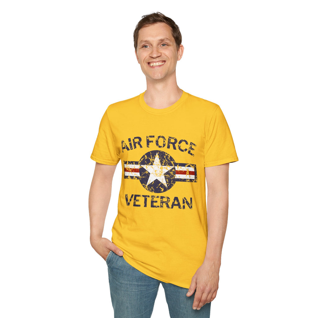 Air Force Veteran Distressed Logo T-Shirt | Military Star Stripe Tee