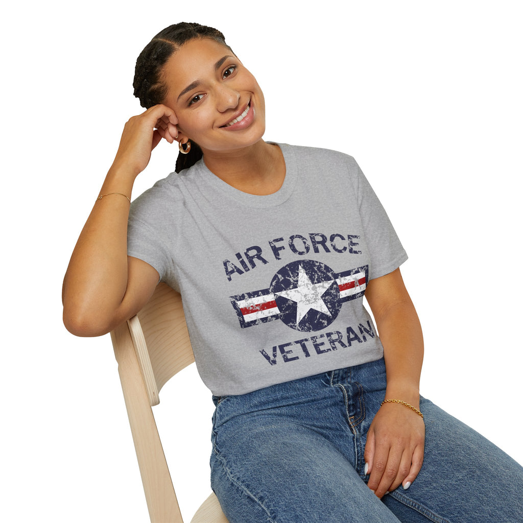 Air Force Veteran Distressed Logo T-Shirt | Military Star Stripe Tee