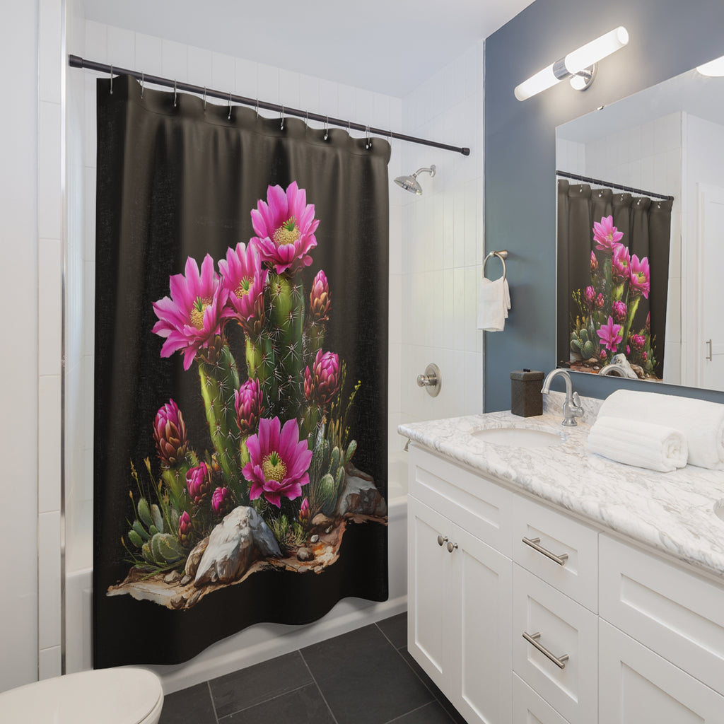AZ Arizona Vibrant Cactus Shower Curtain with Pink Blooms - Boho Bathroom Decor, Unique Gift for Nature Lovers, Floral Print, Home & Garden