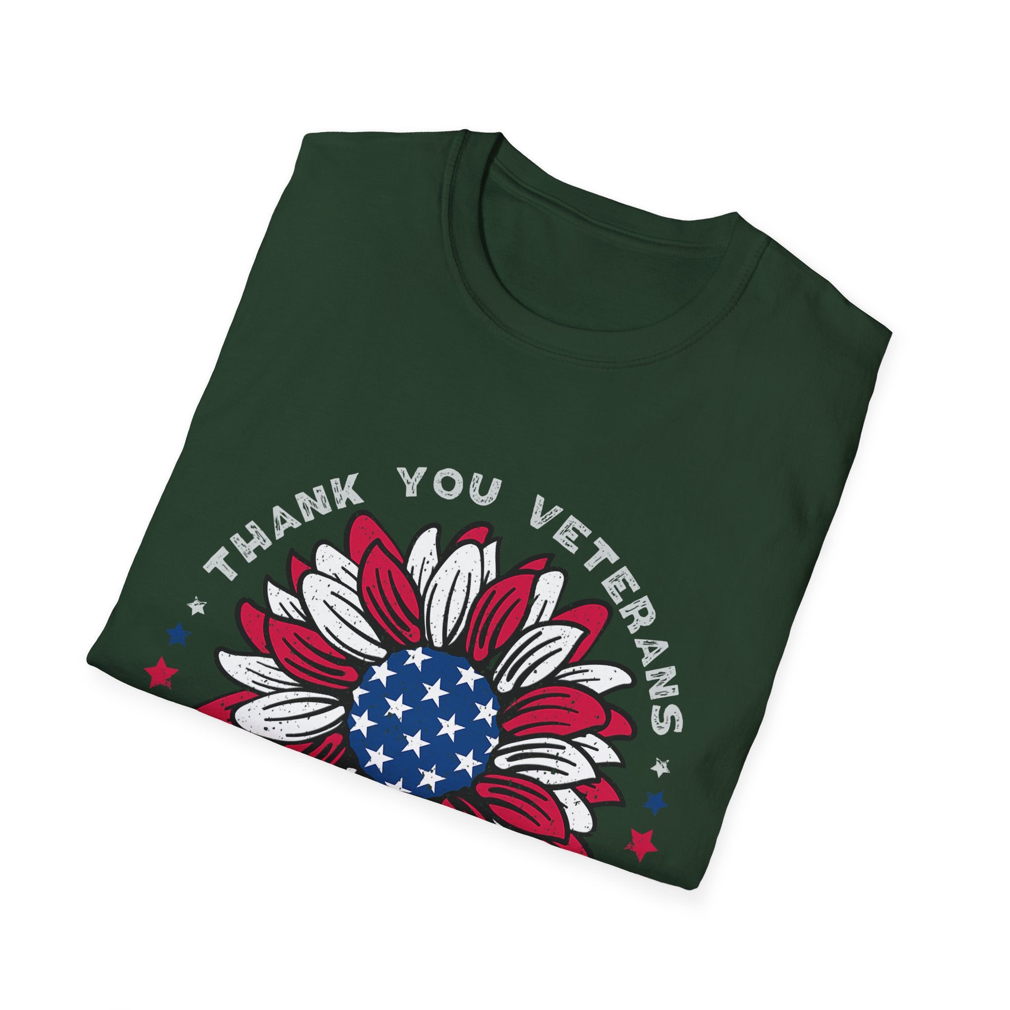 American Flag Sunflower Thank You Veterans T-Shirt | Patriotic Memorial Day Tee