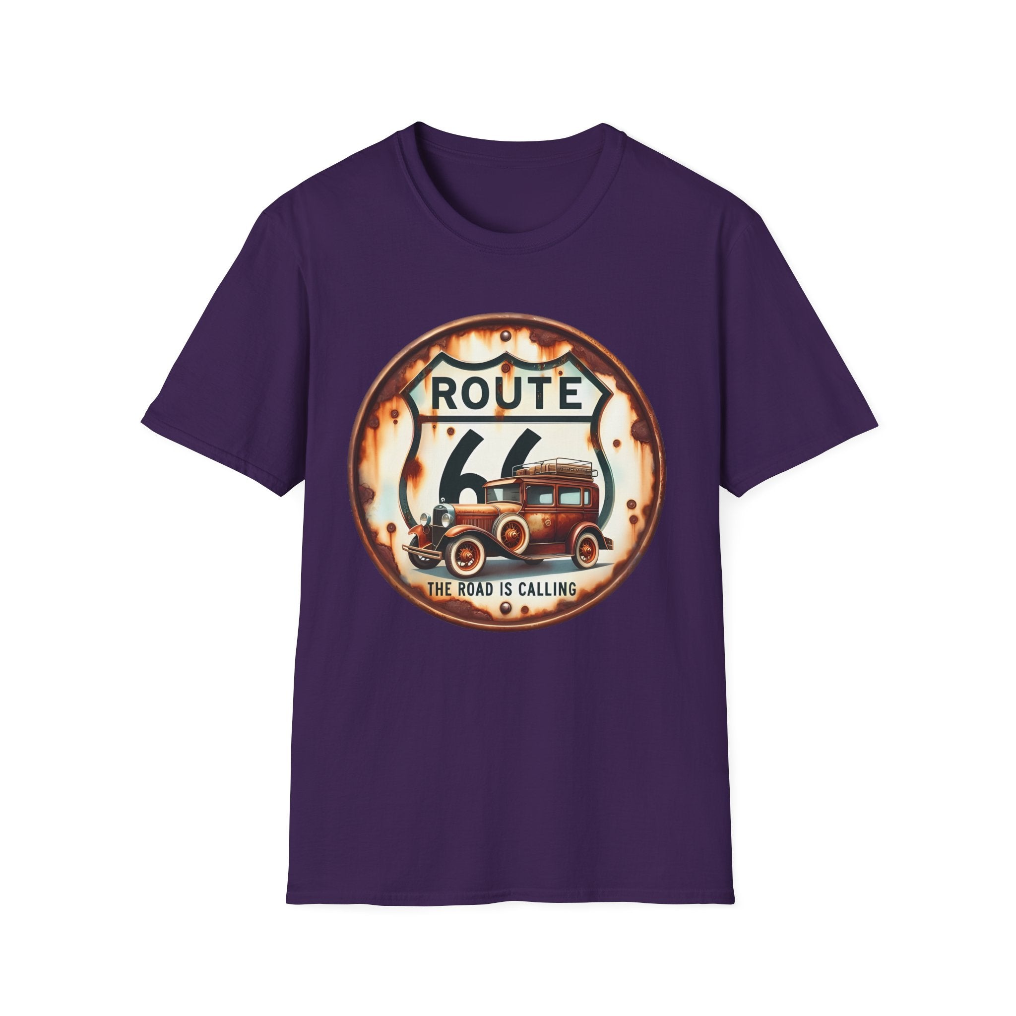 Route 66 Vintage Woodie Car T-Shirt | Road Trip Retro Sign, 'The Road Is Calling'