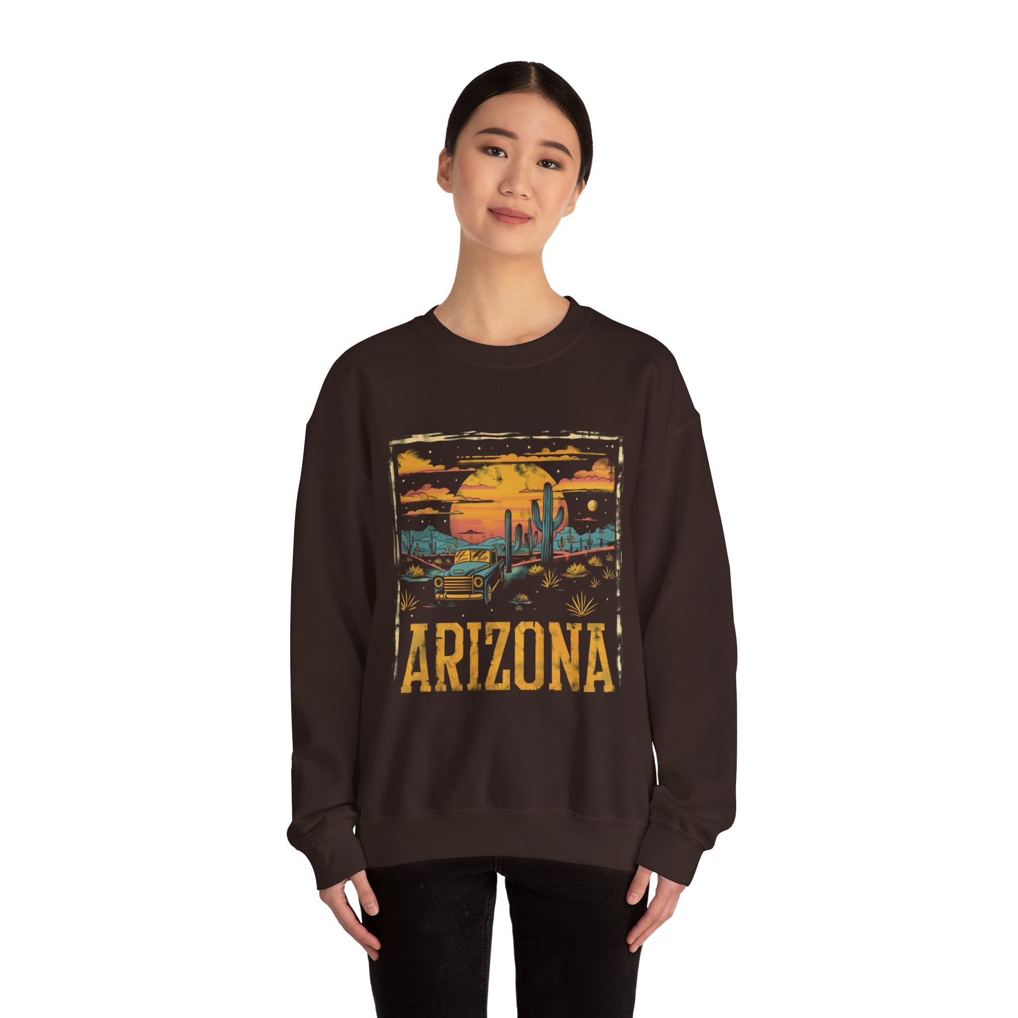 Arizona Desert Sunset Sweatshirt | Retro Cactus Landscape
