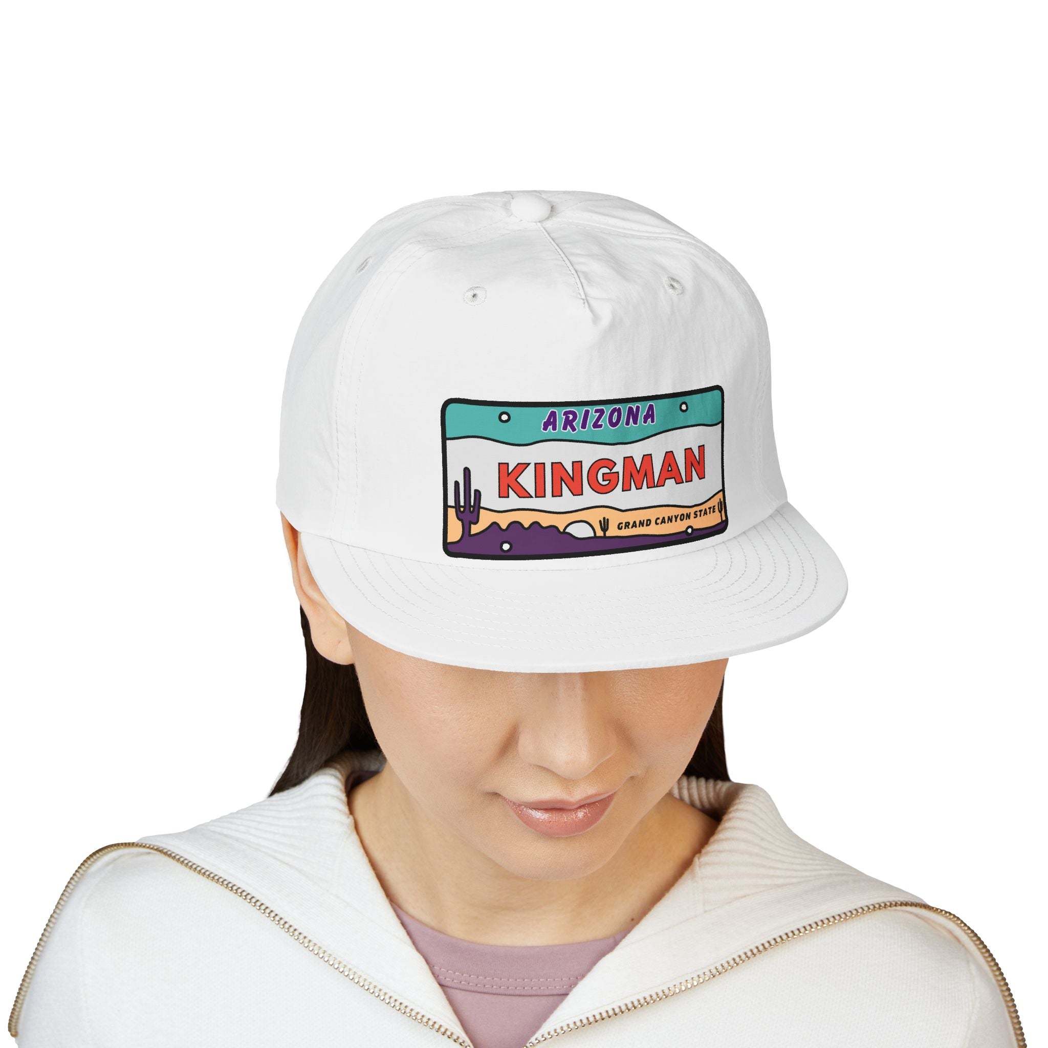 Surf Cap, Beach Hat, Summer Headwear, Kingman Arizona License Plate Dessert Cap for Water Sports