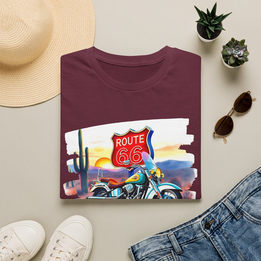 Route 66 Motorcycle T-Shirt | Desert Sunset Biker Graphic