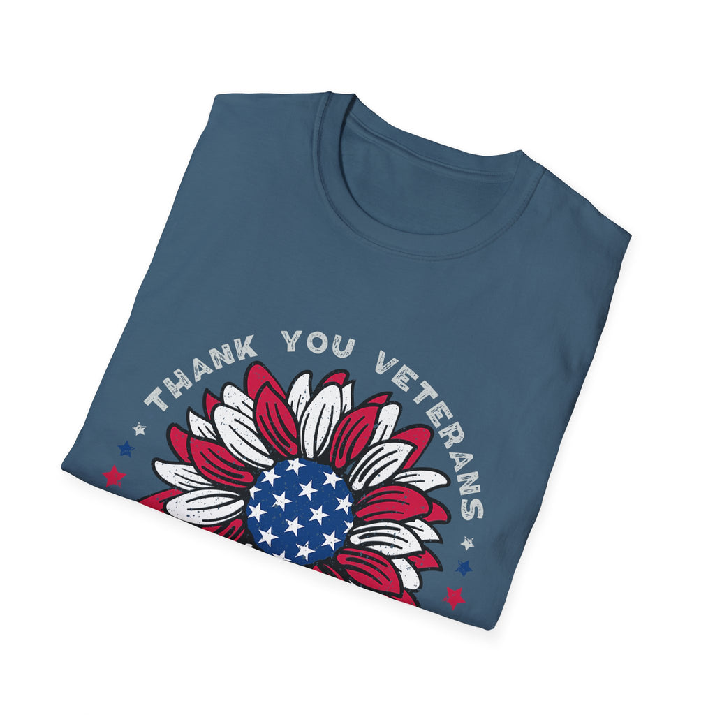 American Flag Sunflower Thank You Veterans T-Shirt | Patriotic Memorial Day Tee