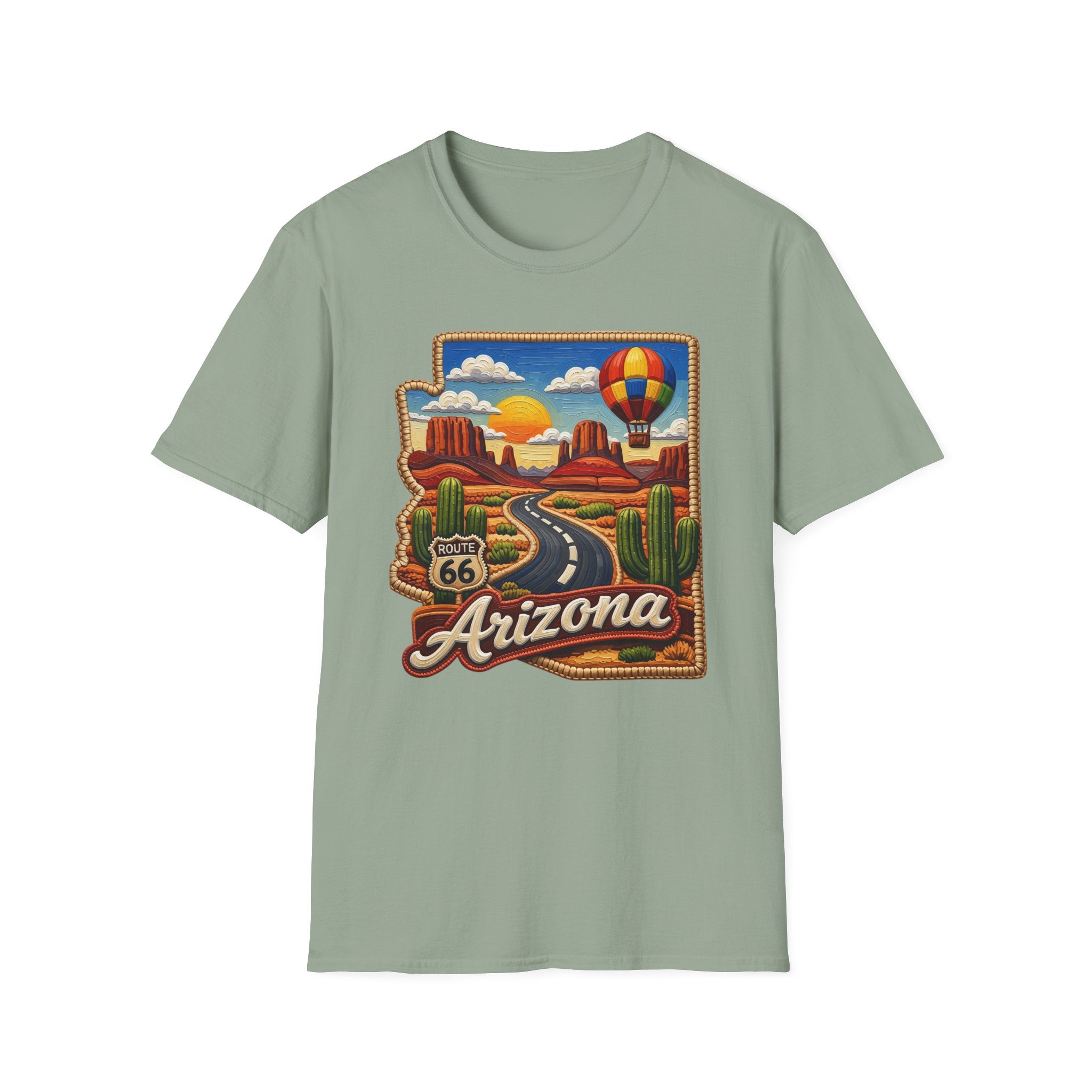 Arizona Route 66 Desert Road T-Shirt | Hot Air Balloon Southwestern Scene