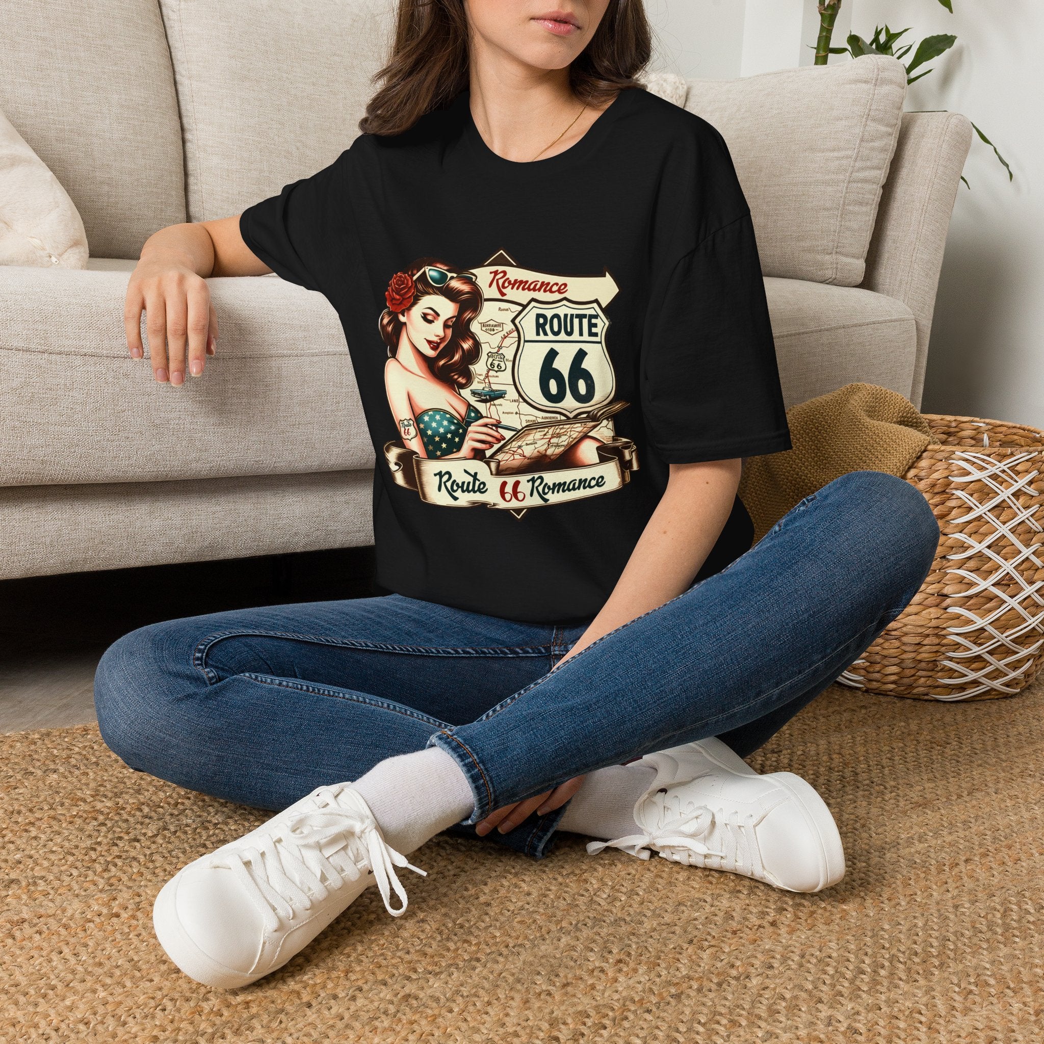 Pinup Girl Route 66 T-Shirt | Vintage Roadtrip Retro Sign