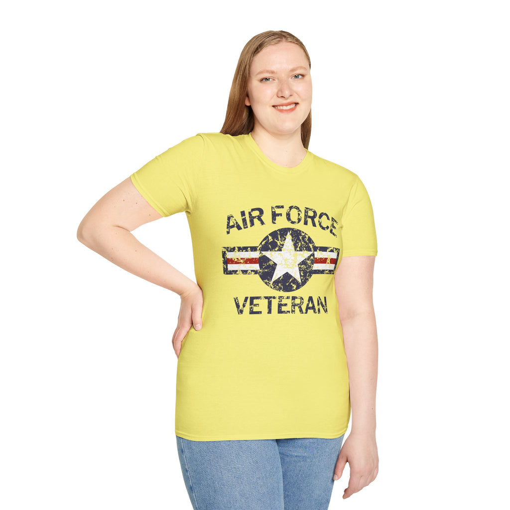 Air Force Veteran Distressed Logo T-Shirt | Military Star Stripe Tee