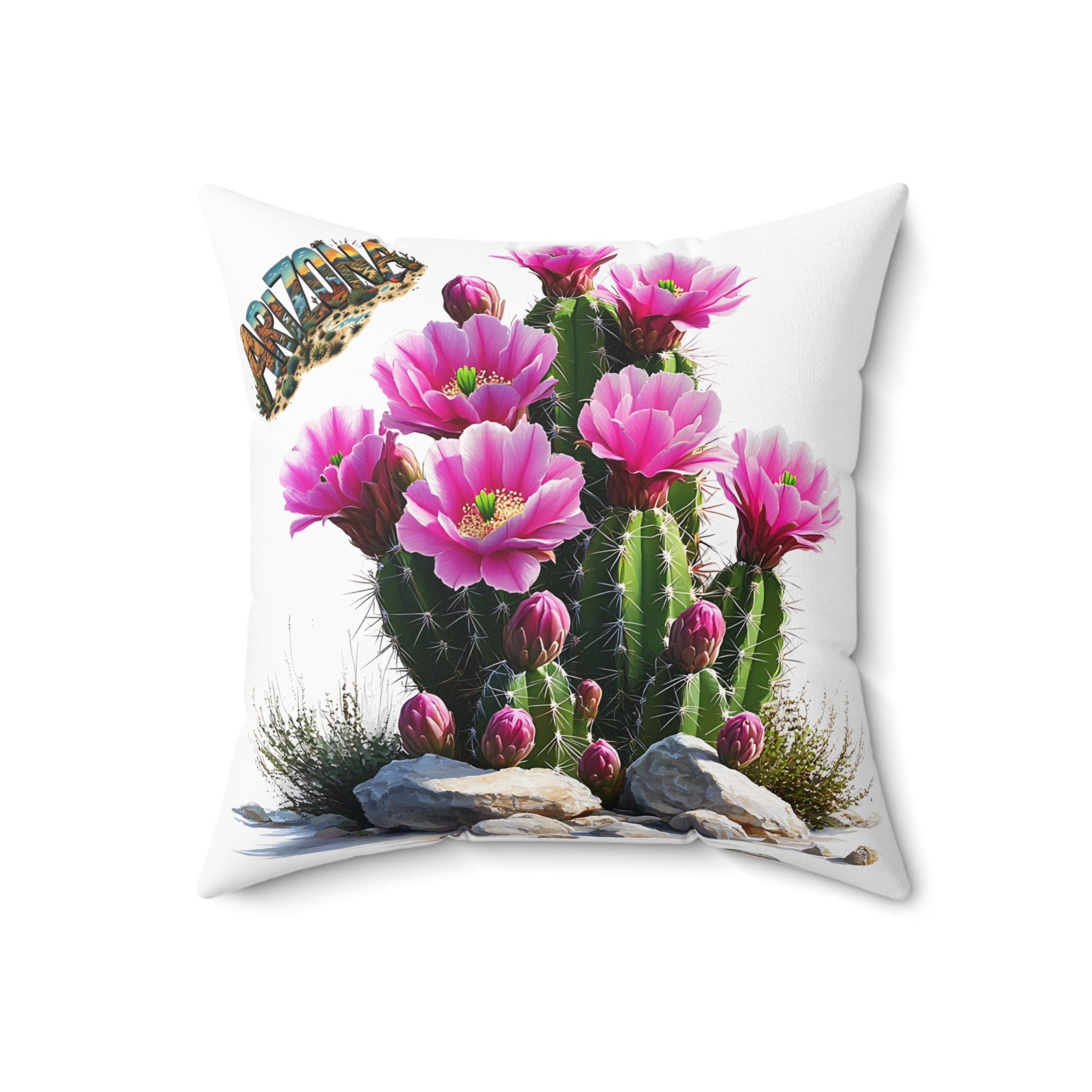 Arizona AZ - Cactus Blossom Decorative Pillow, Boho Chic Cushion, Nature Inspired Throw Pillow, Flower Home Decor, Gift for Plant Lovers